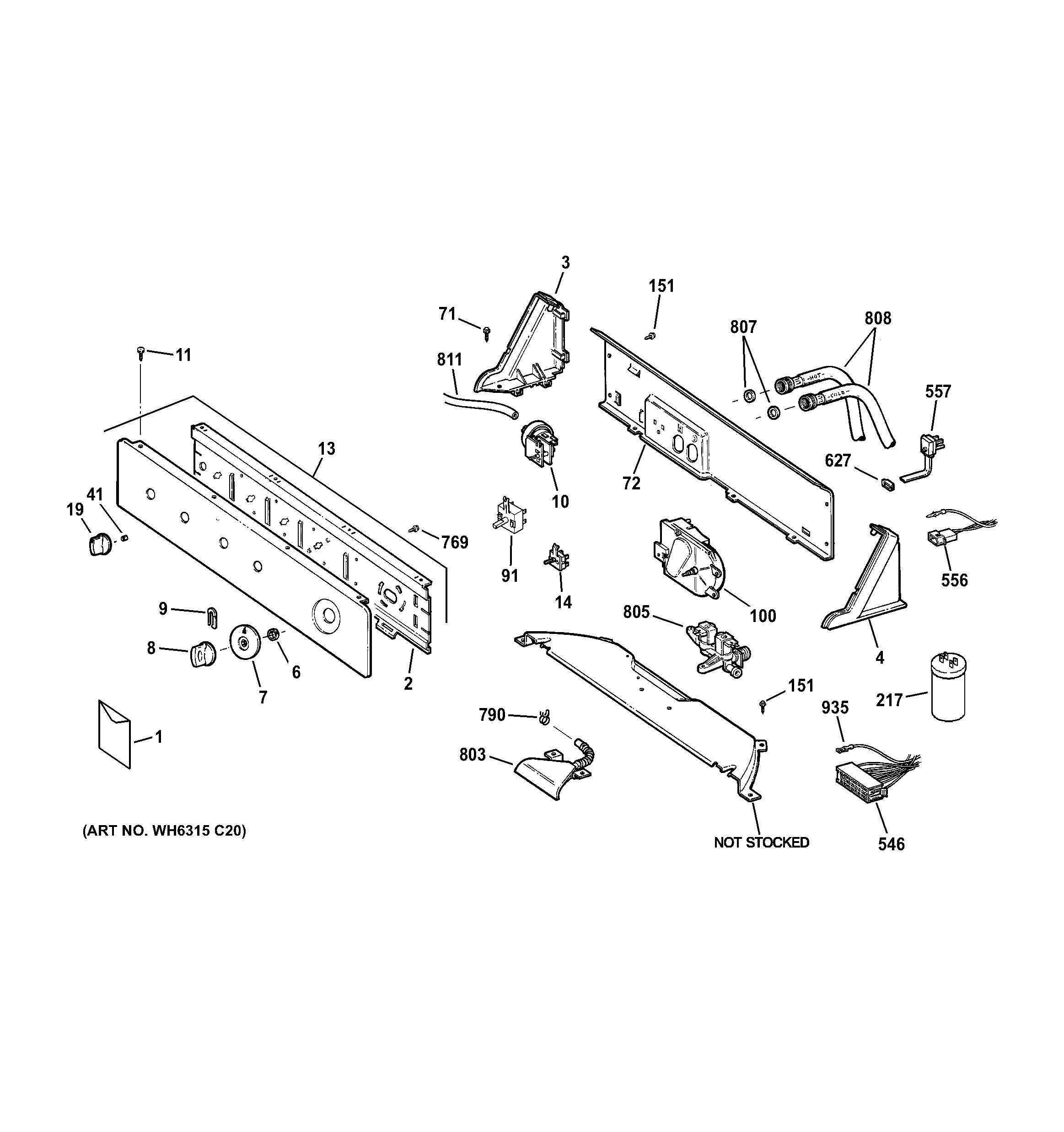 GE WJSR4160DAWW controls & backsplash diagram