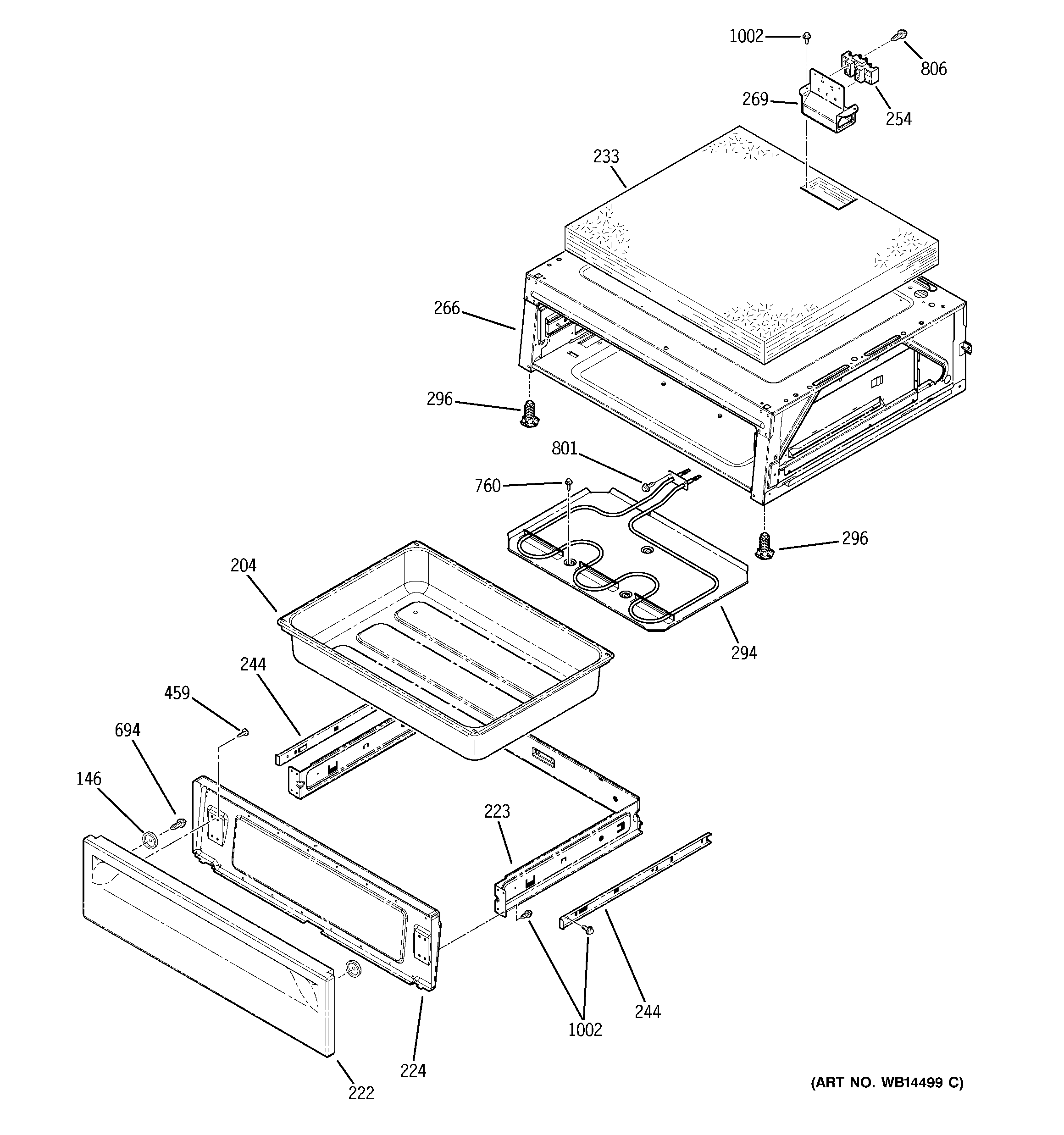GE JB705DT3BB warming drawer diagram