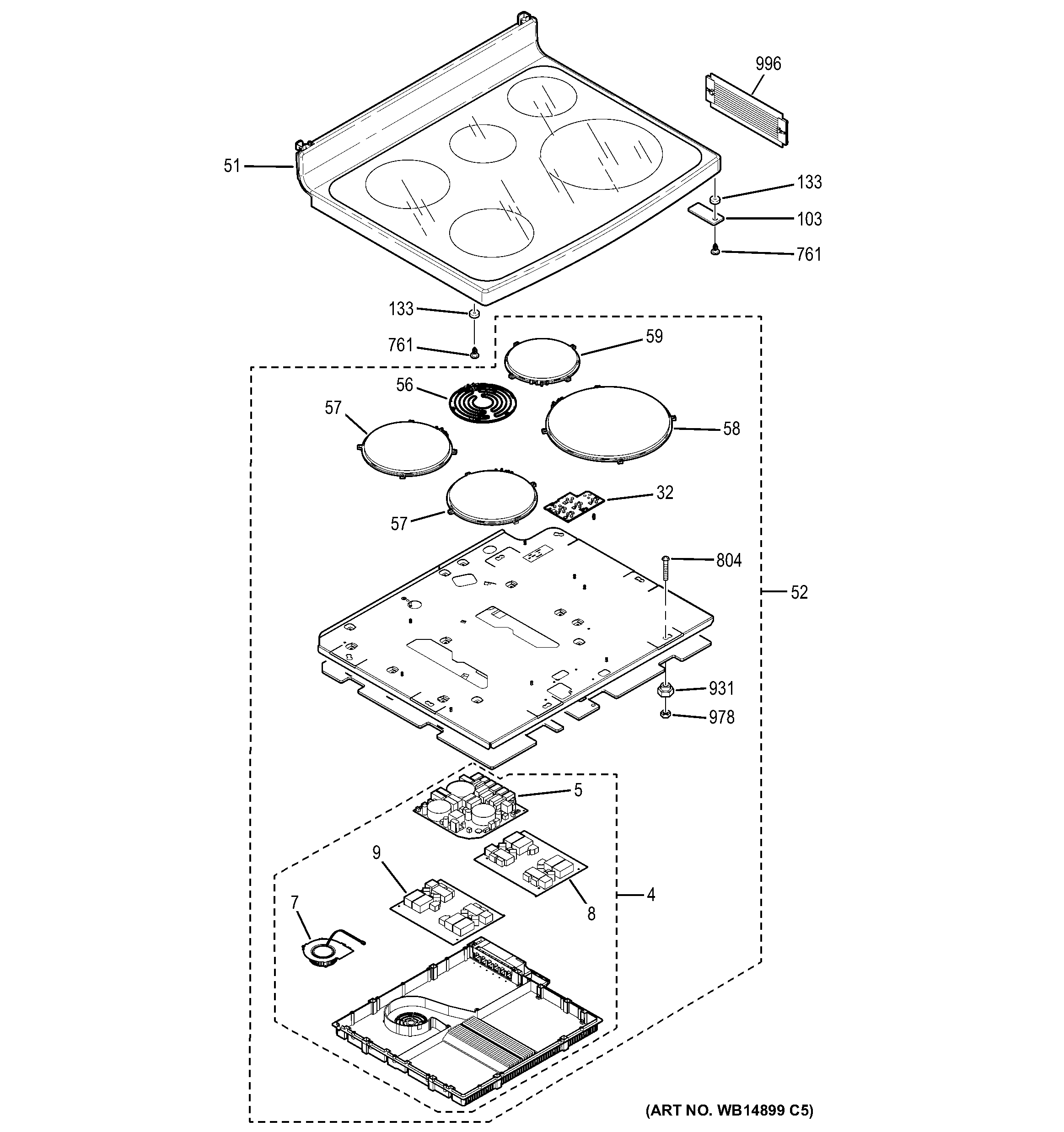 GE PHB925ST3SS cooktop diagram