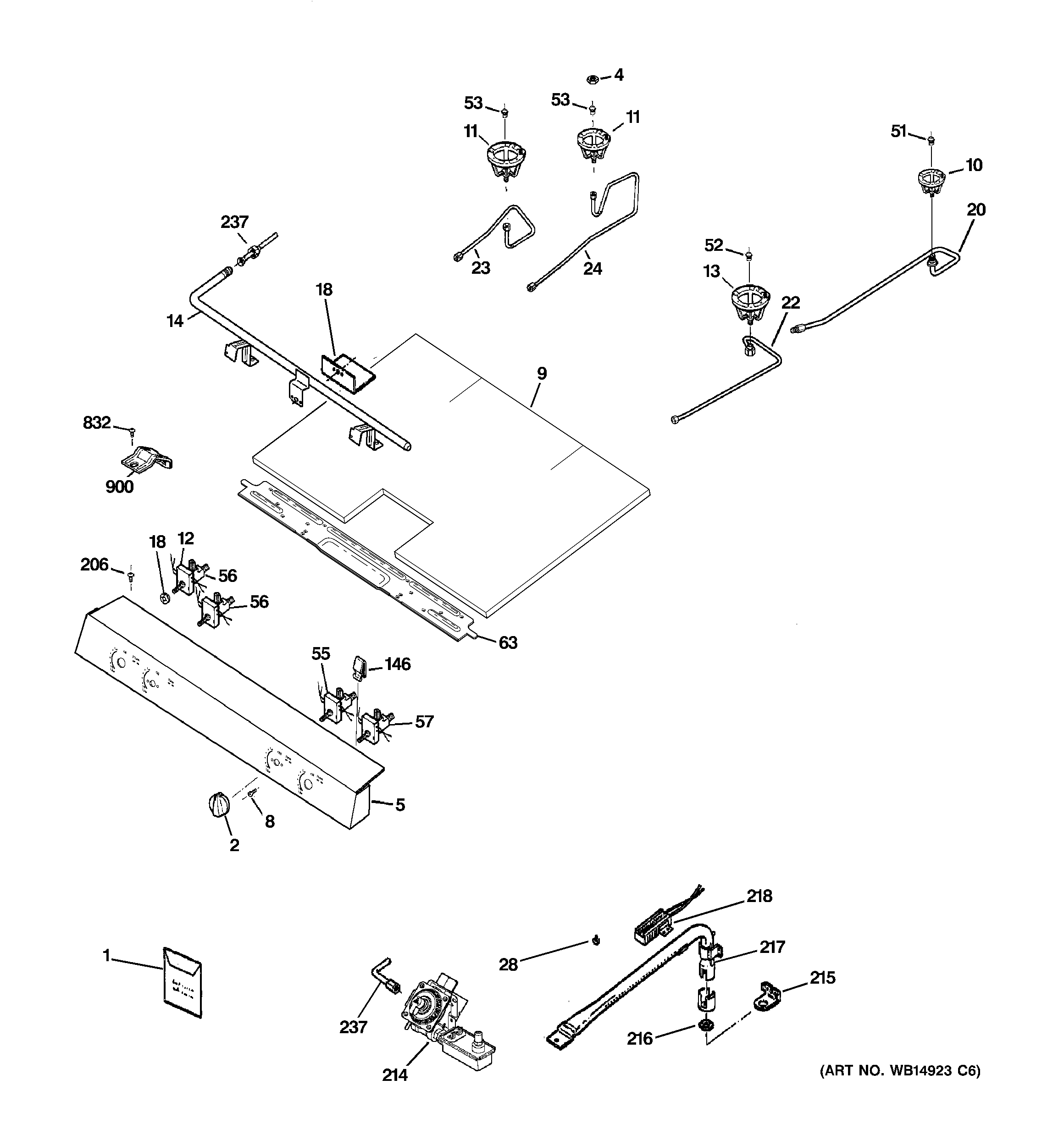 GE JGBS23DET2BB gas & burner parts diagram