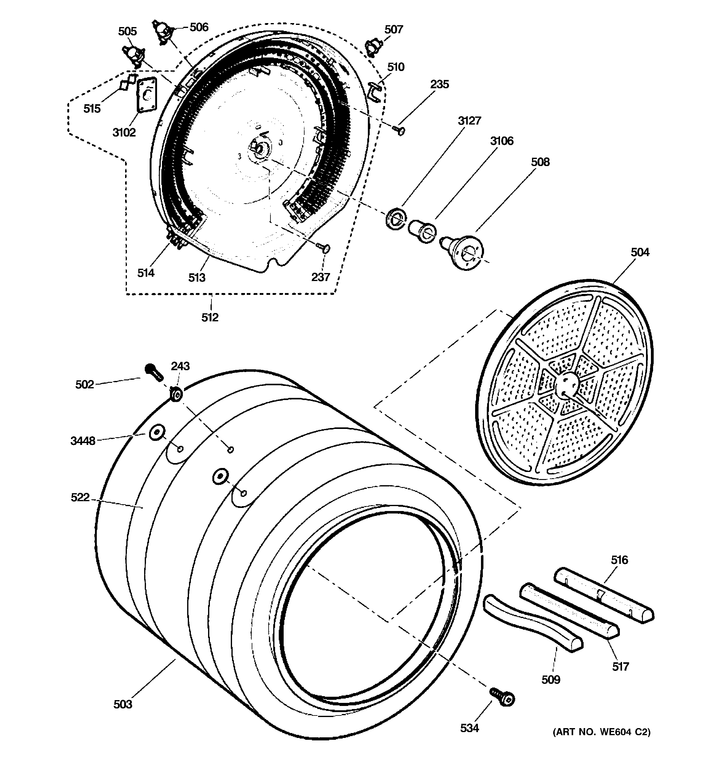 GE PFDN440EL2WW drum diagram