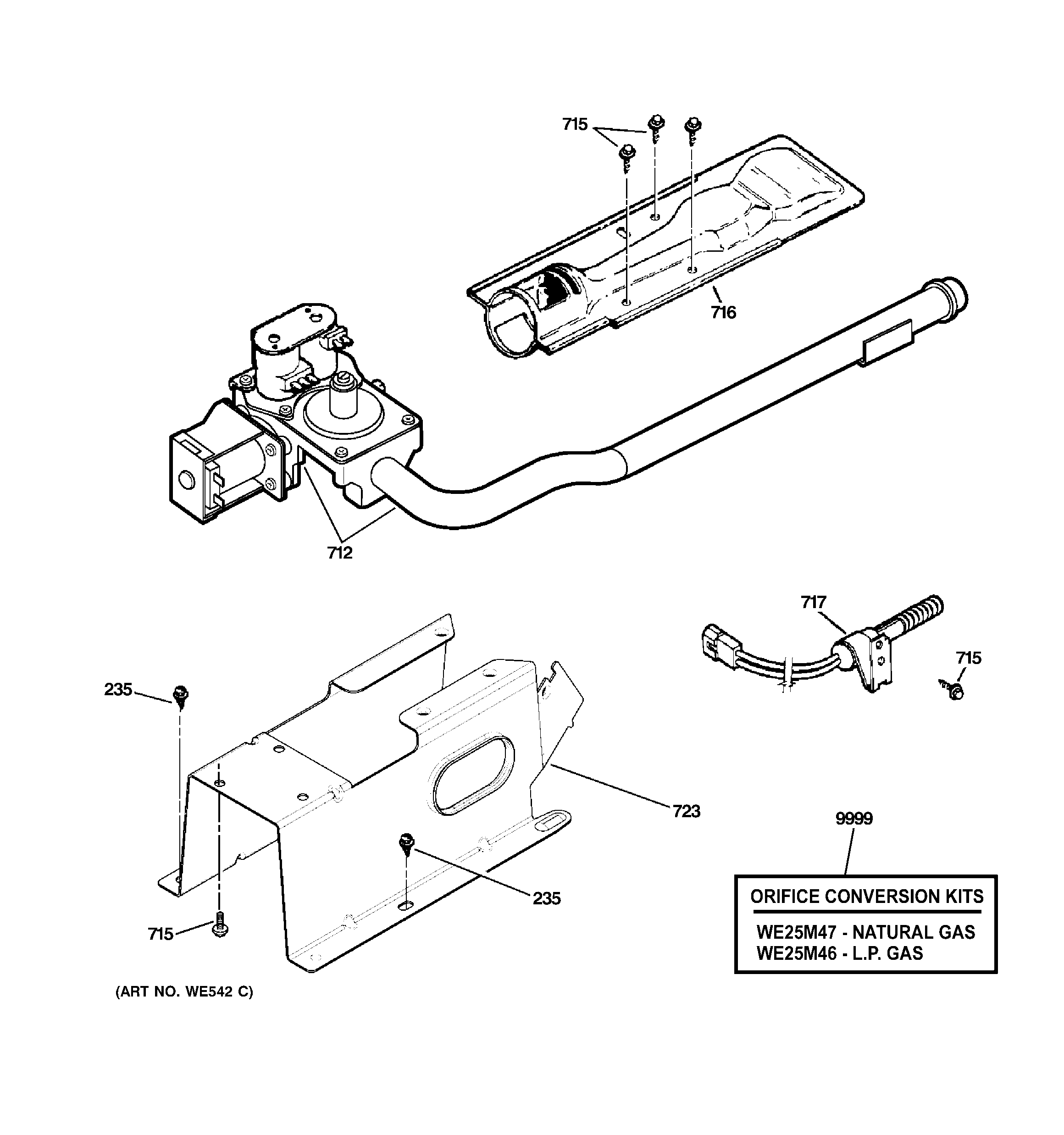 GE PFDS451GL2WW gas valve & burner assembly diagram
