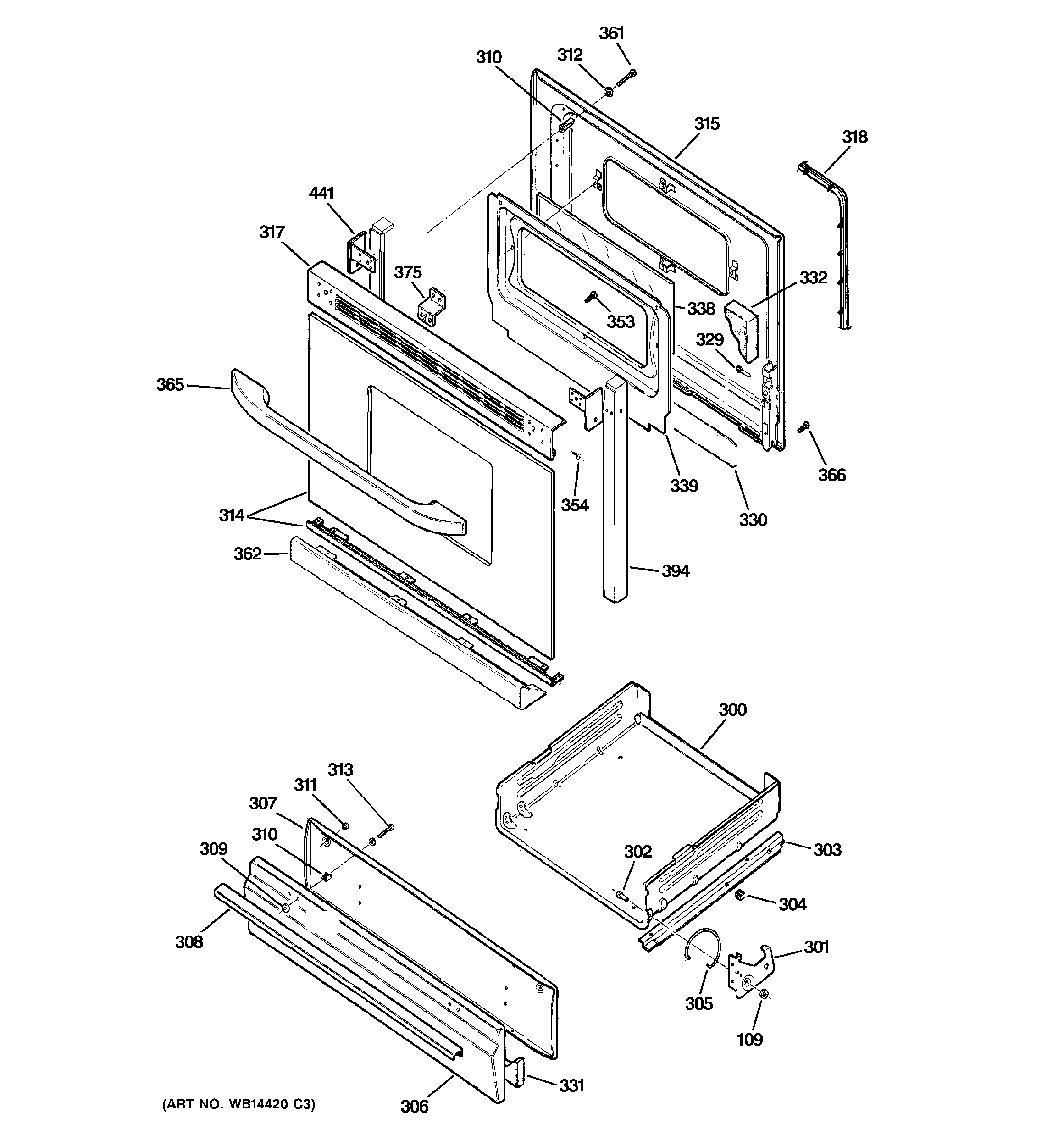 Hotpoint RGB540SEP6SA door & drawer parts diagram