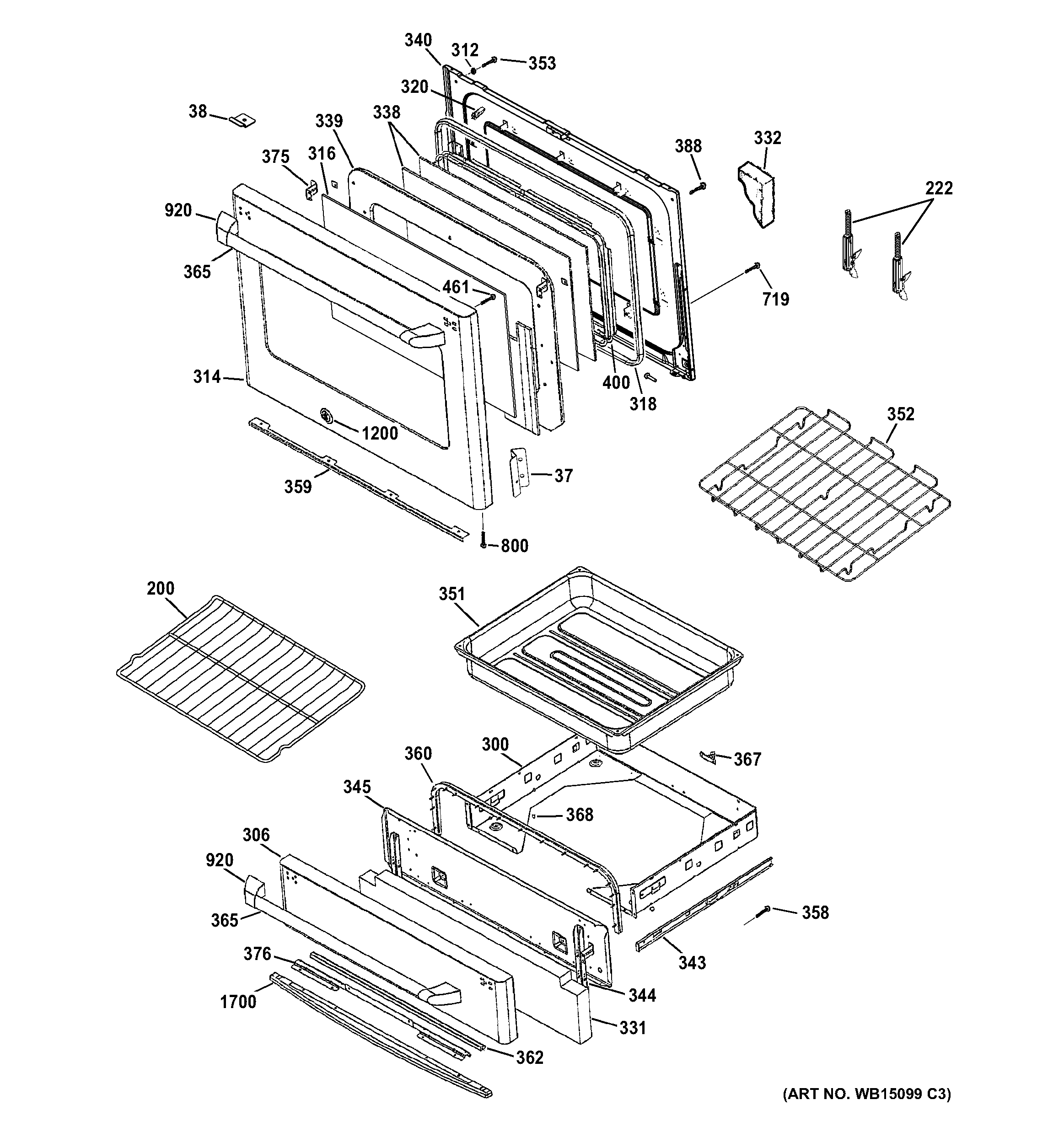 GE CS980ST3SS door & drawer parts diagram