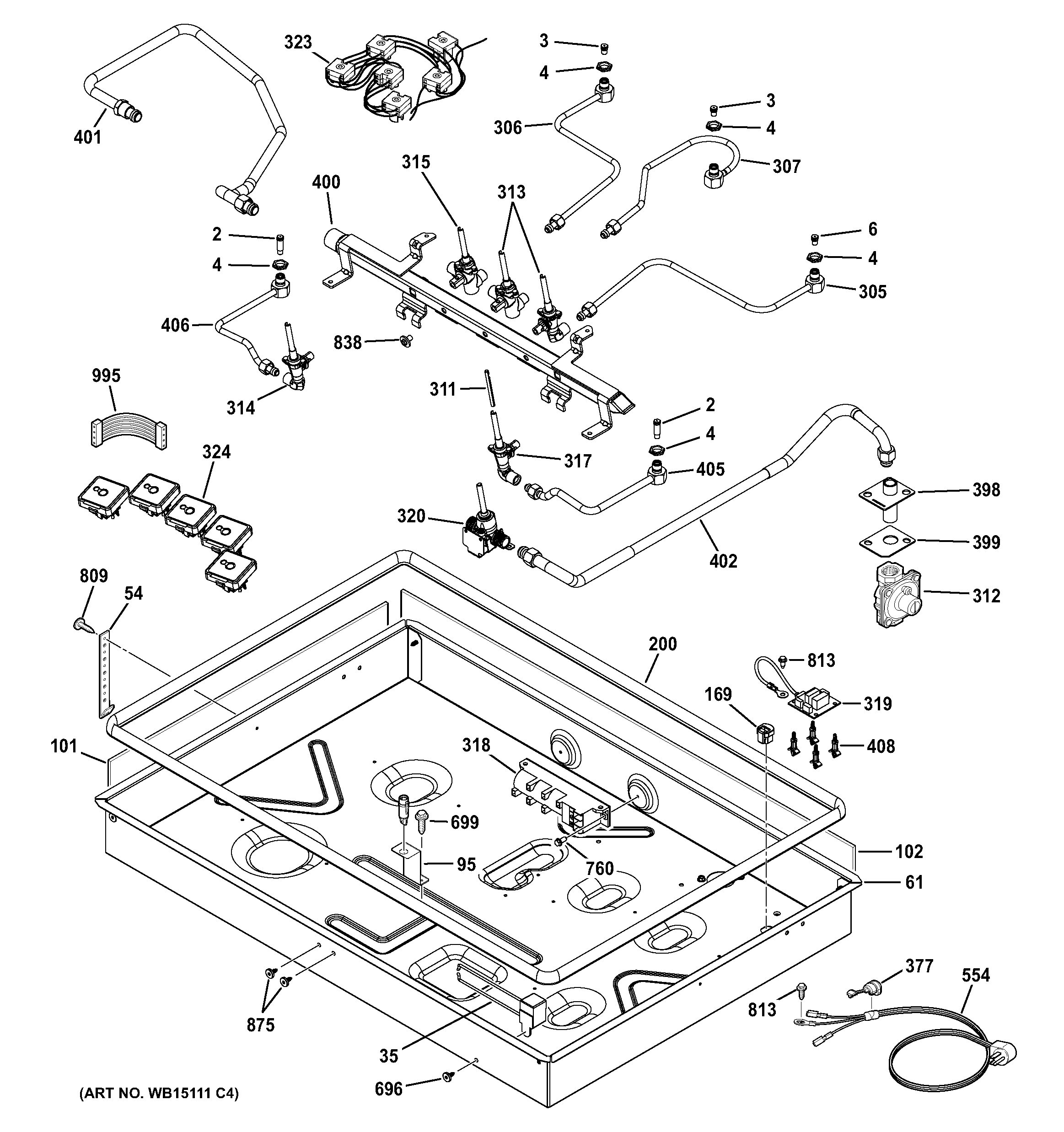 GE PGP953SET1SS gas & burner parts diagram