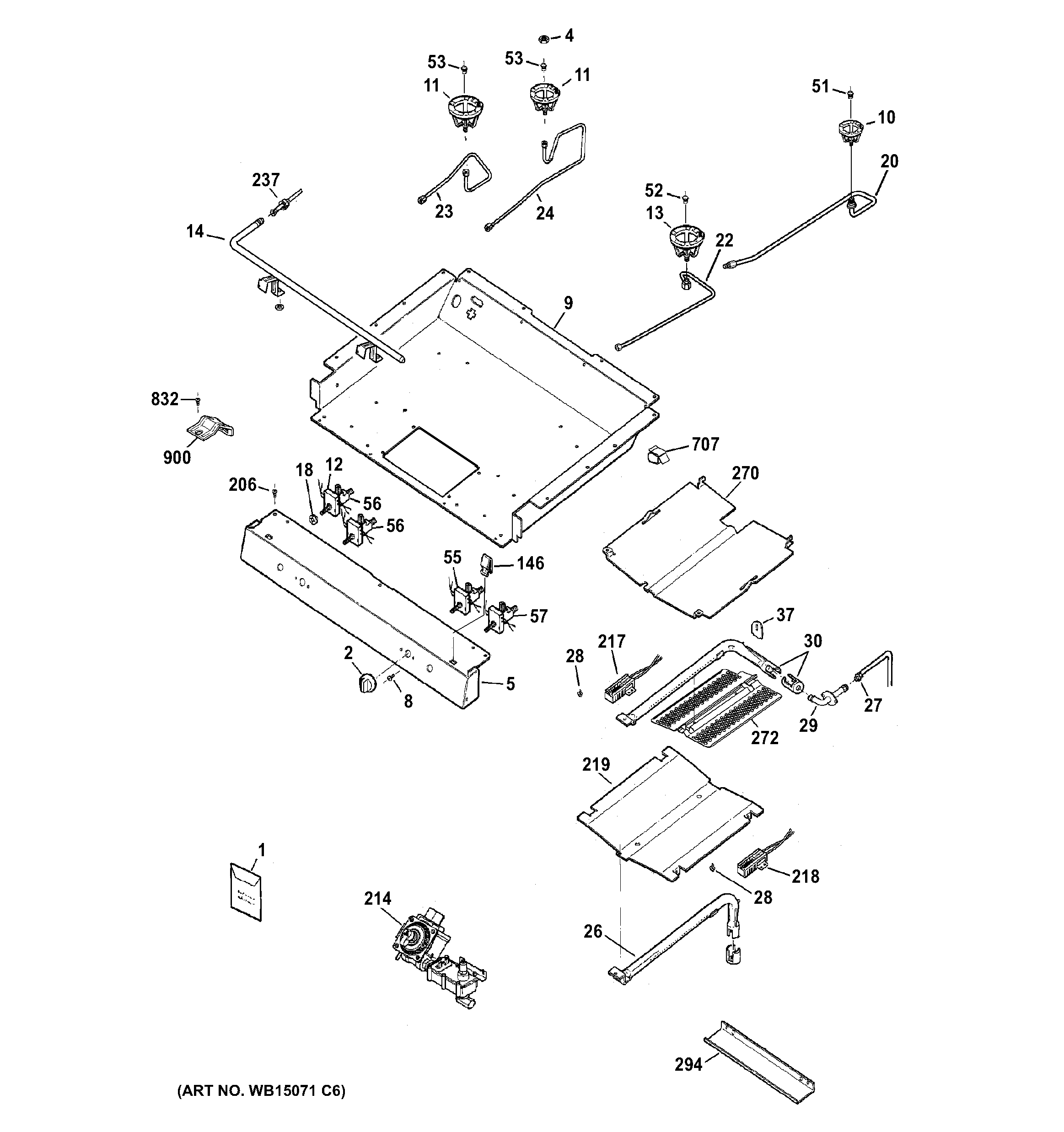 GE JGB250DET3BB gas & burner parts diagram