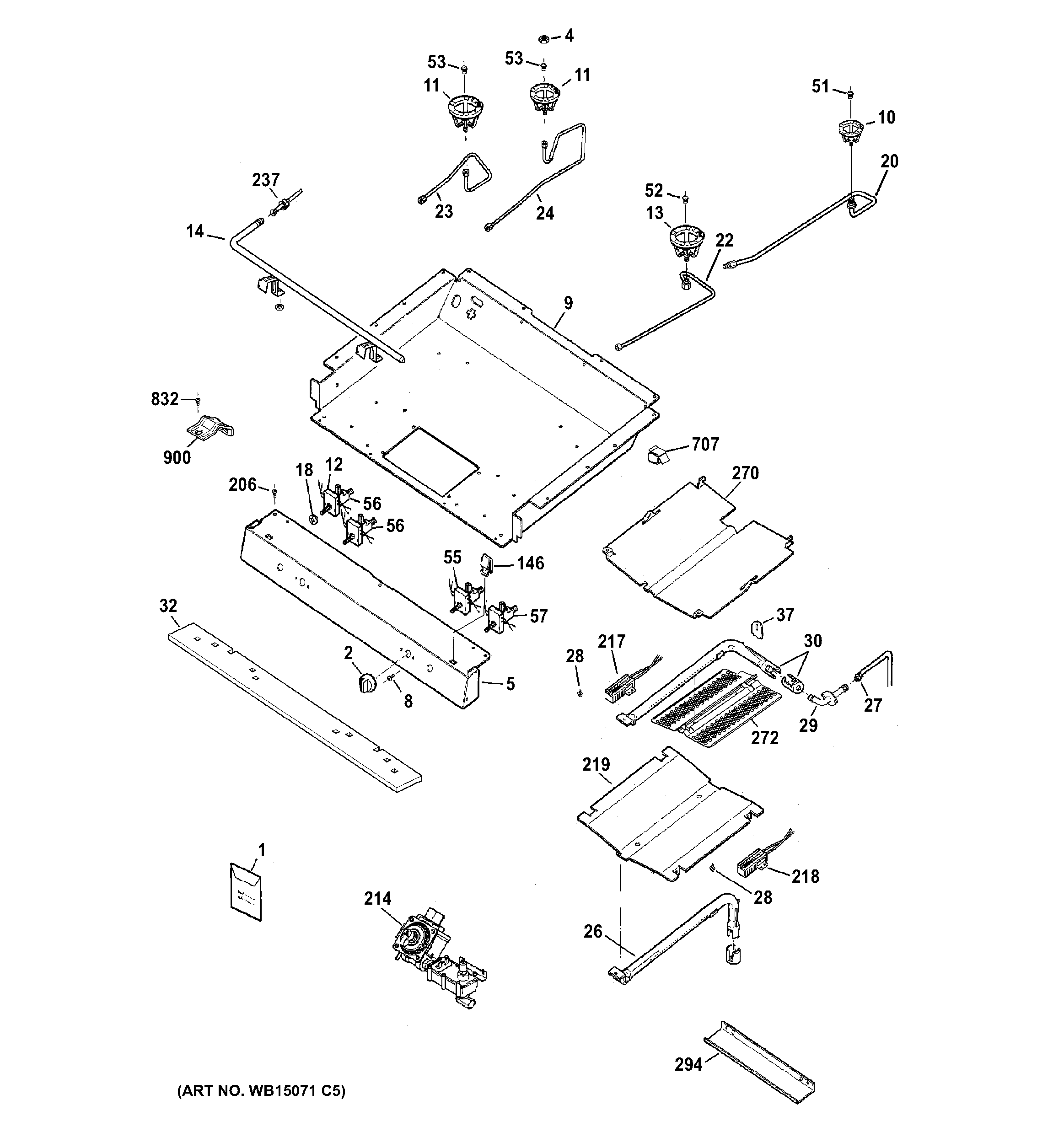 GE JGB250SET3SS gas & burner parts diagram