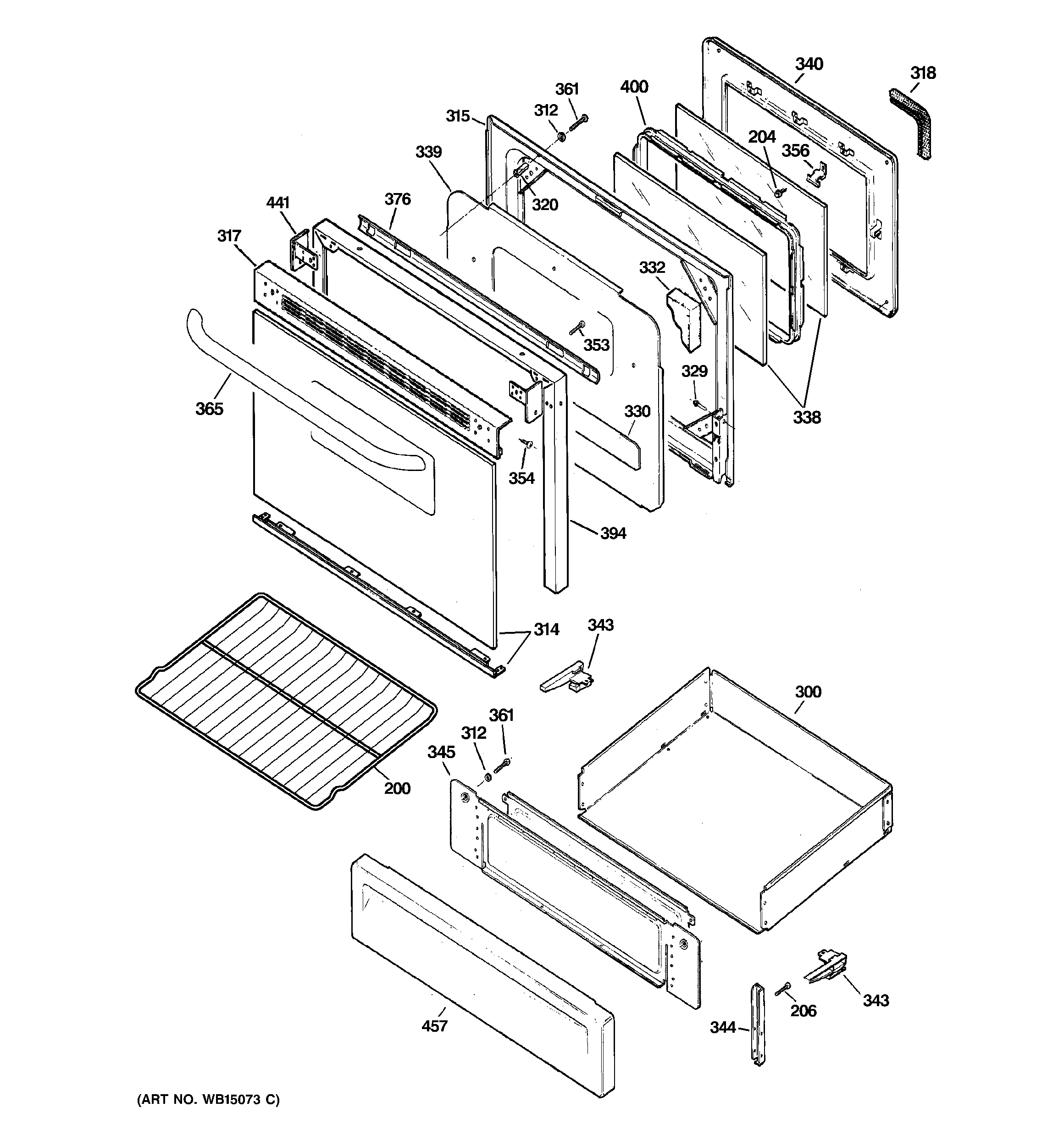 GE JGB250SET3SS door & drawer parts diagram