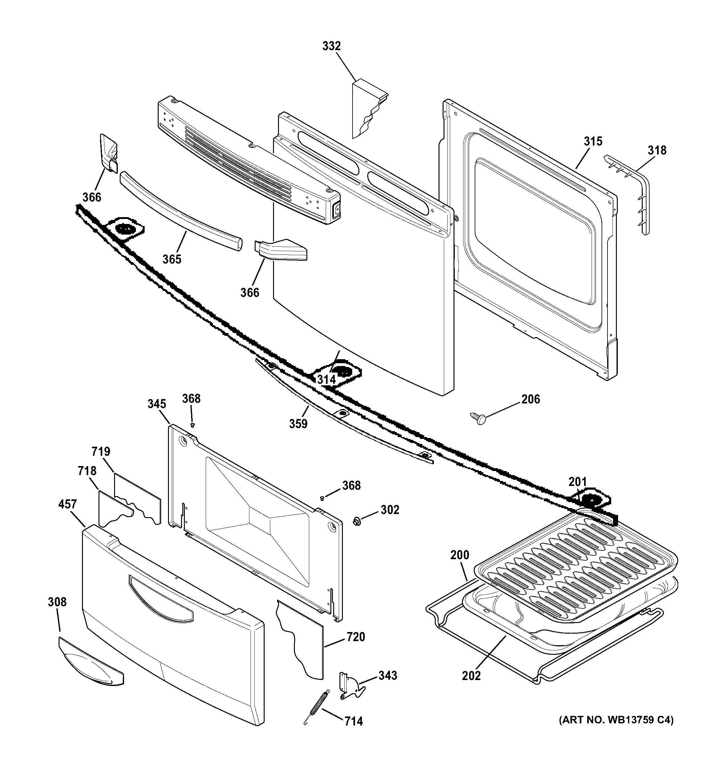 Hotpoint RGA724EK6WH door & drawer parts diagram