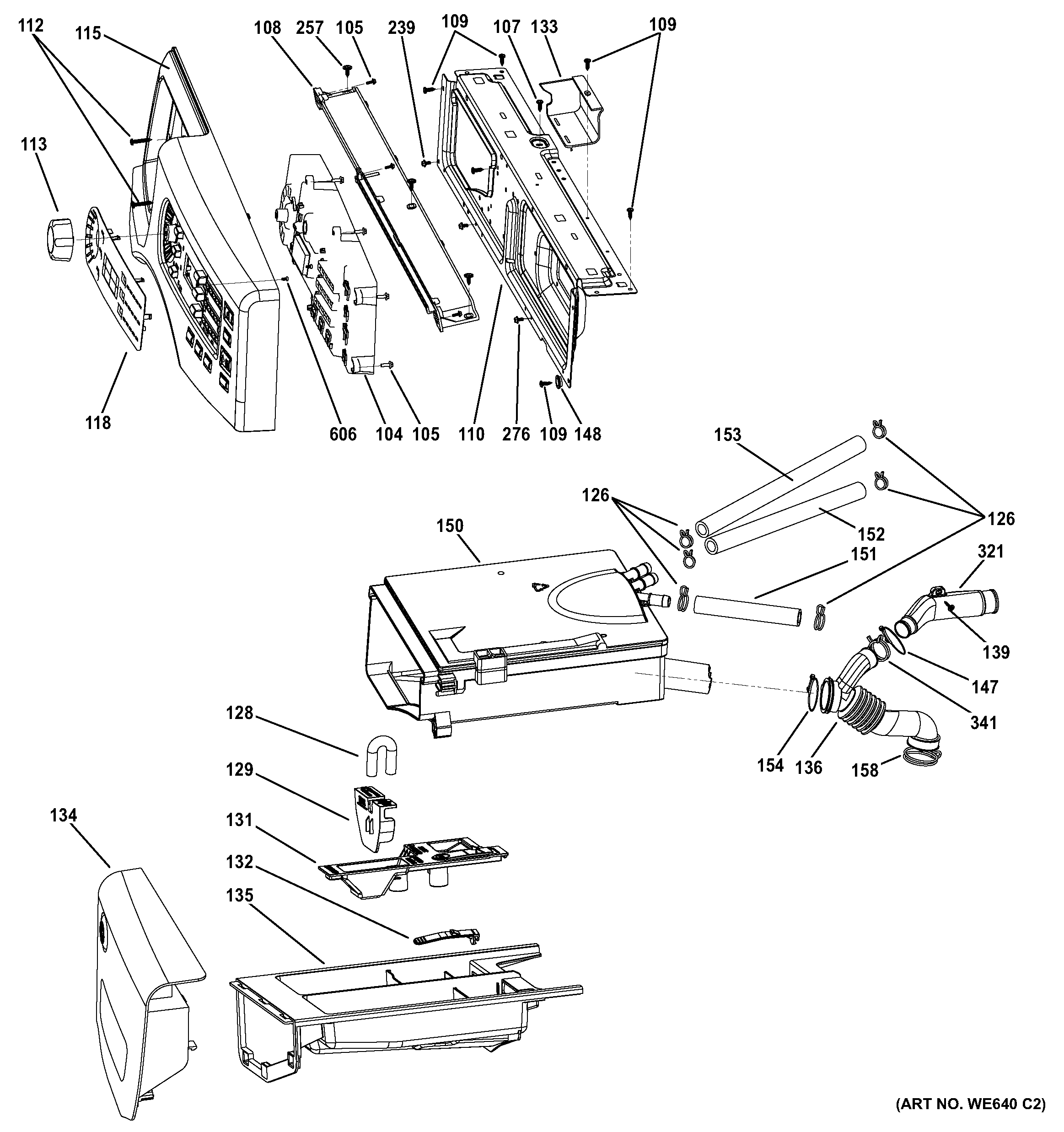 GE GFWH1300D0WW controls & dispenser diagram