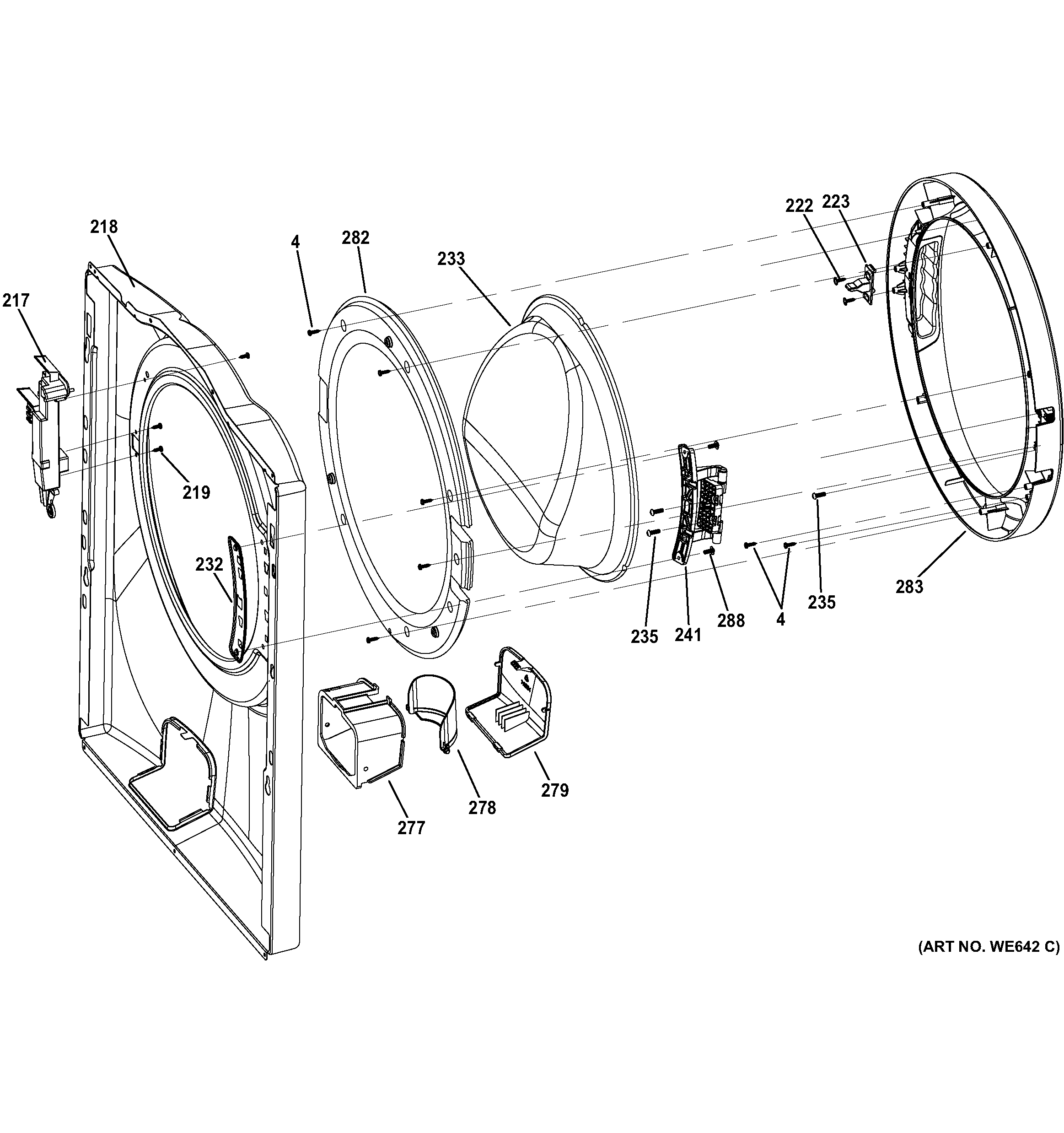 GE GFWN1300D0WW front panel & door diagram