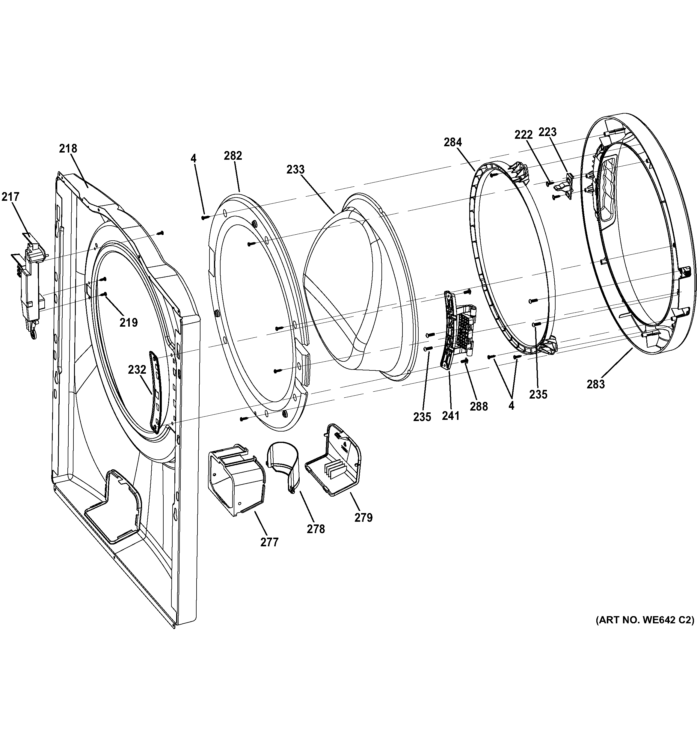 GE GFWS1505D0MS front panel & door diagram