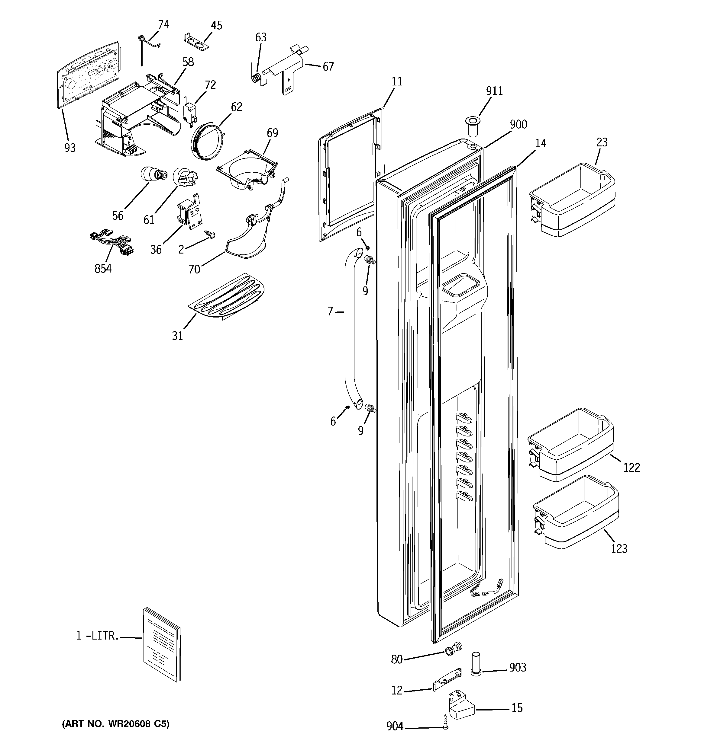 GE GSHF5KGXGCWW freezer door diagram