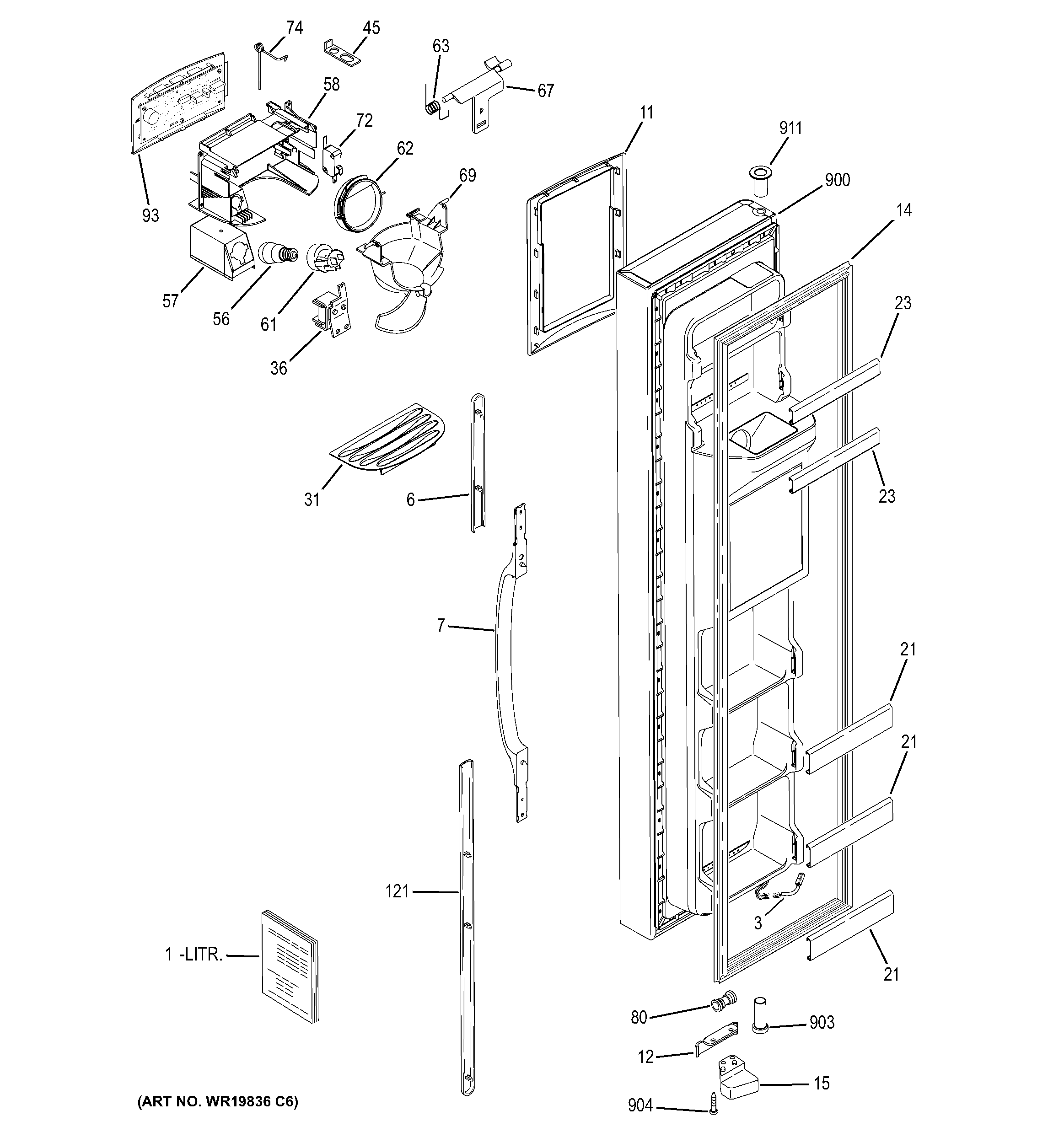 GE GSS25QGSCCC freezer door diagram