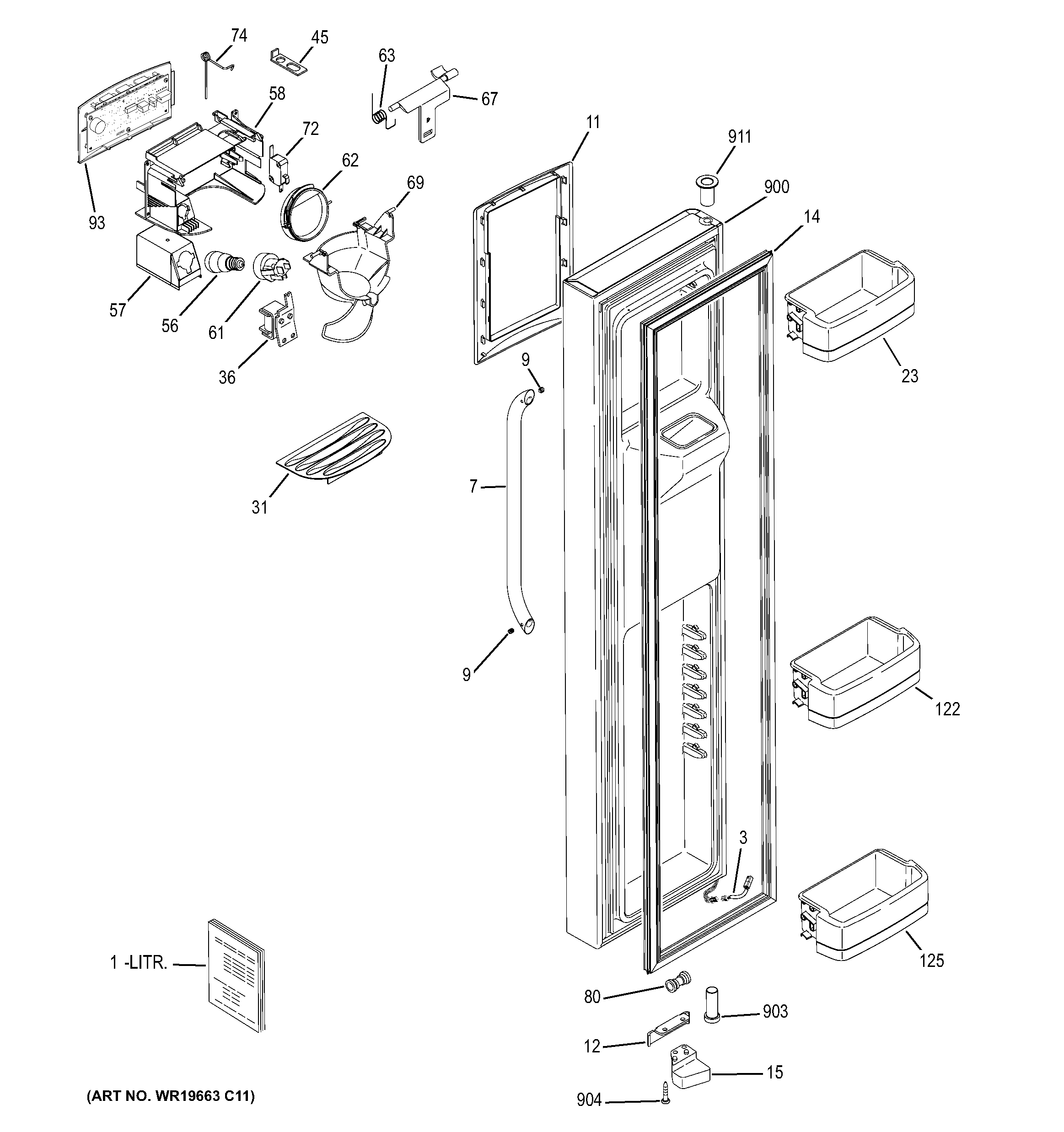 GE GCG21YESBFSS freezer door diagram