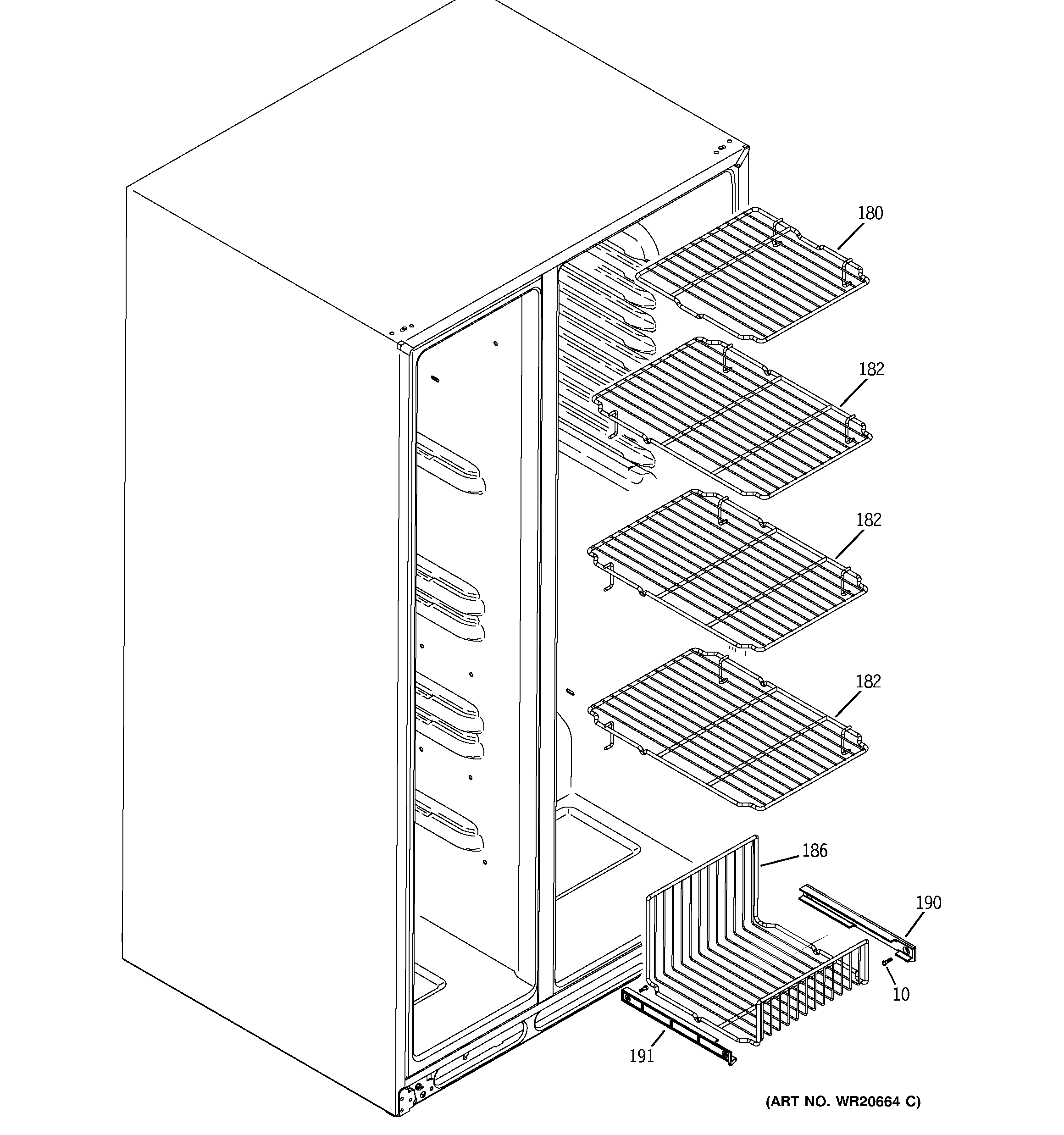 GE GSHF5KGXECBB freezer shelves diagram