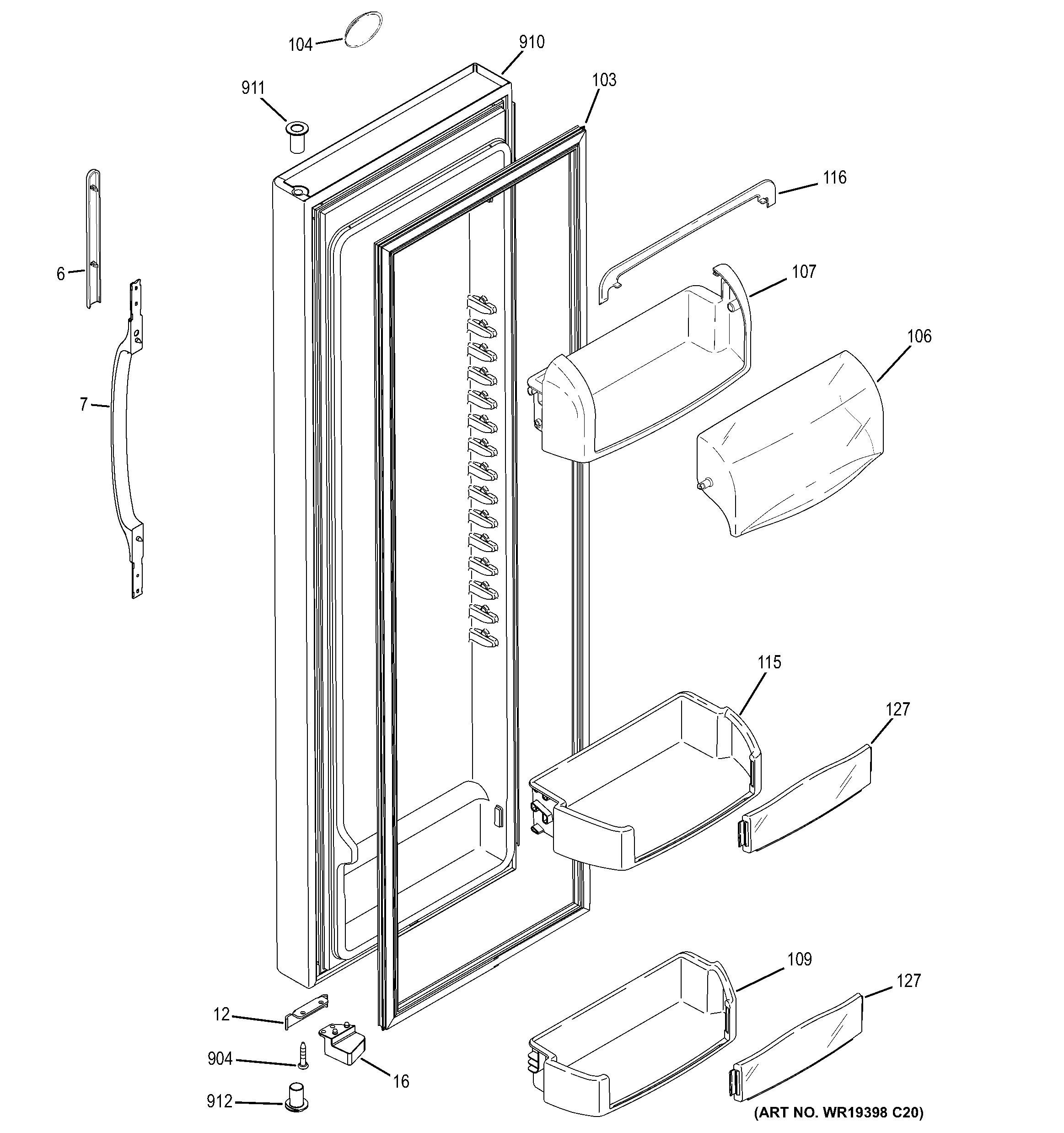 GE DSS25KGTABB fresh food door diagram