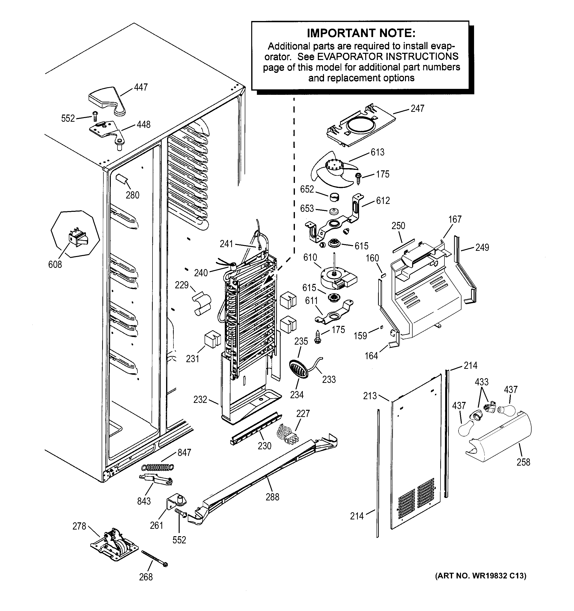 GE DSS25KGTABB freezer section diagram