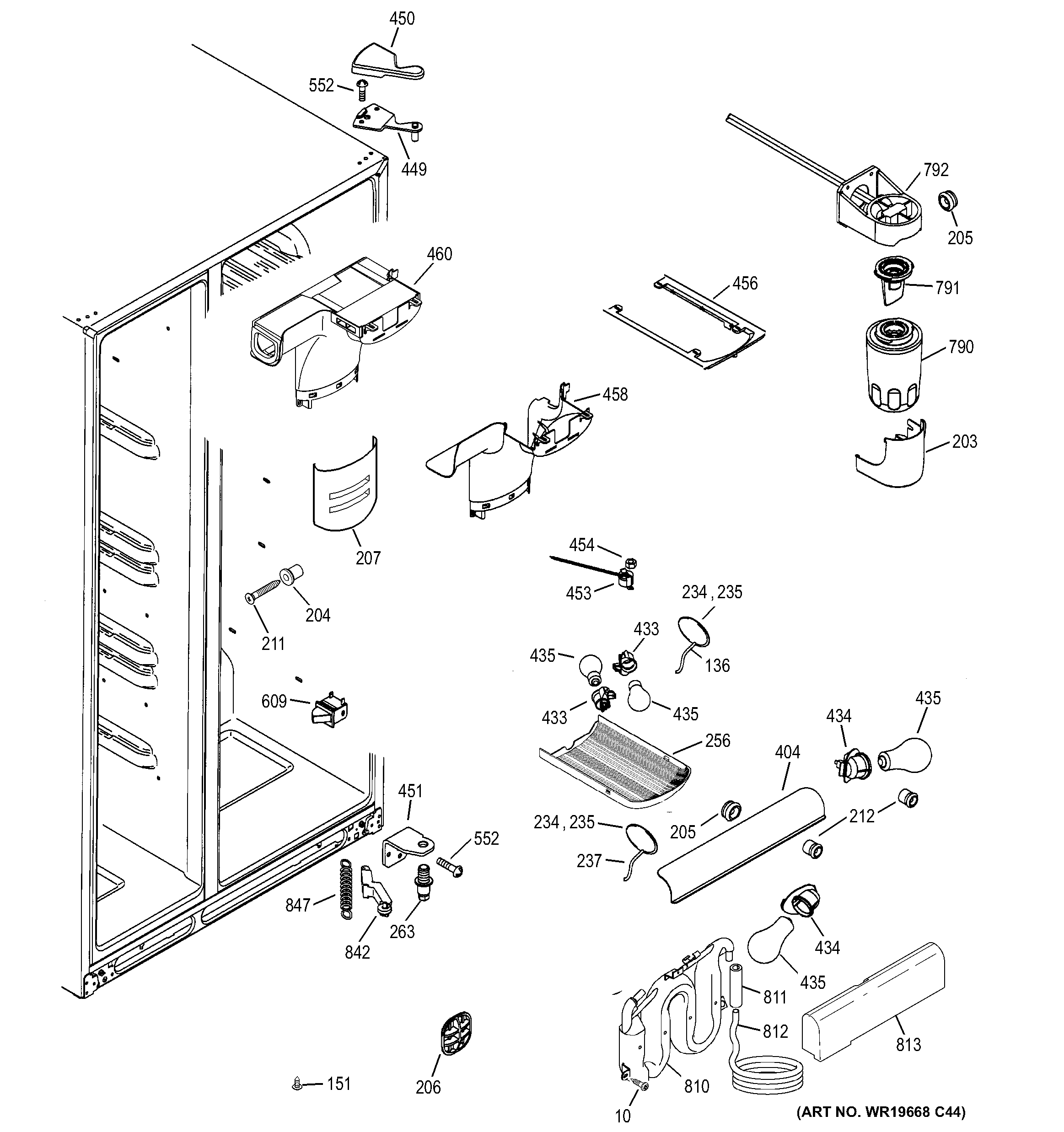 GE DSS25KGTABB fresh food section diagram
