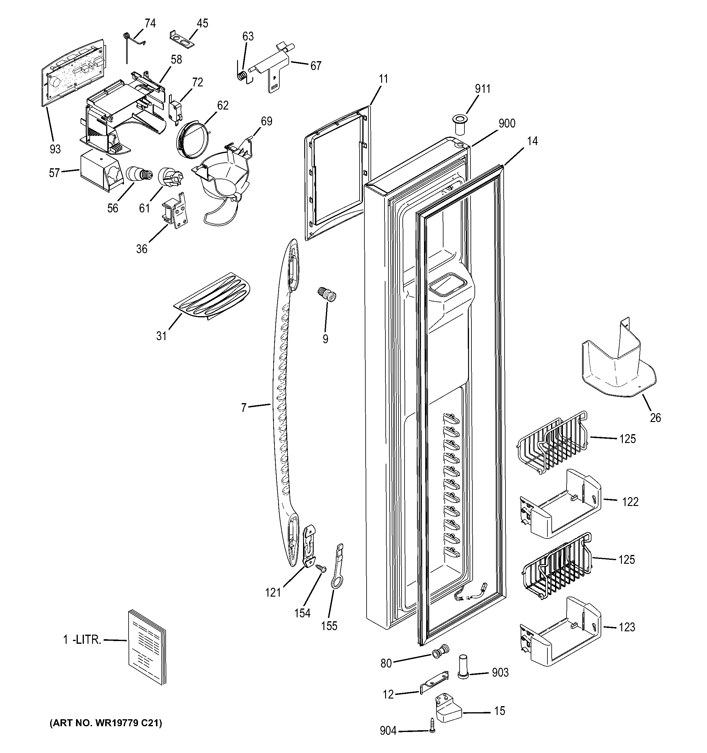 GE PSS26MGTDBB freezer door diagram