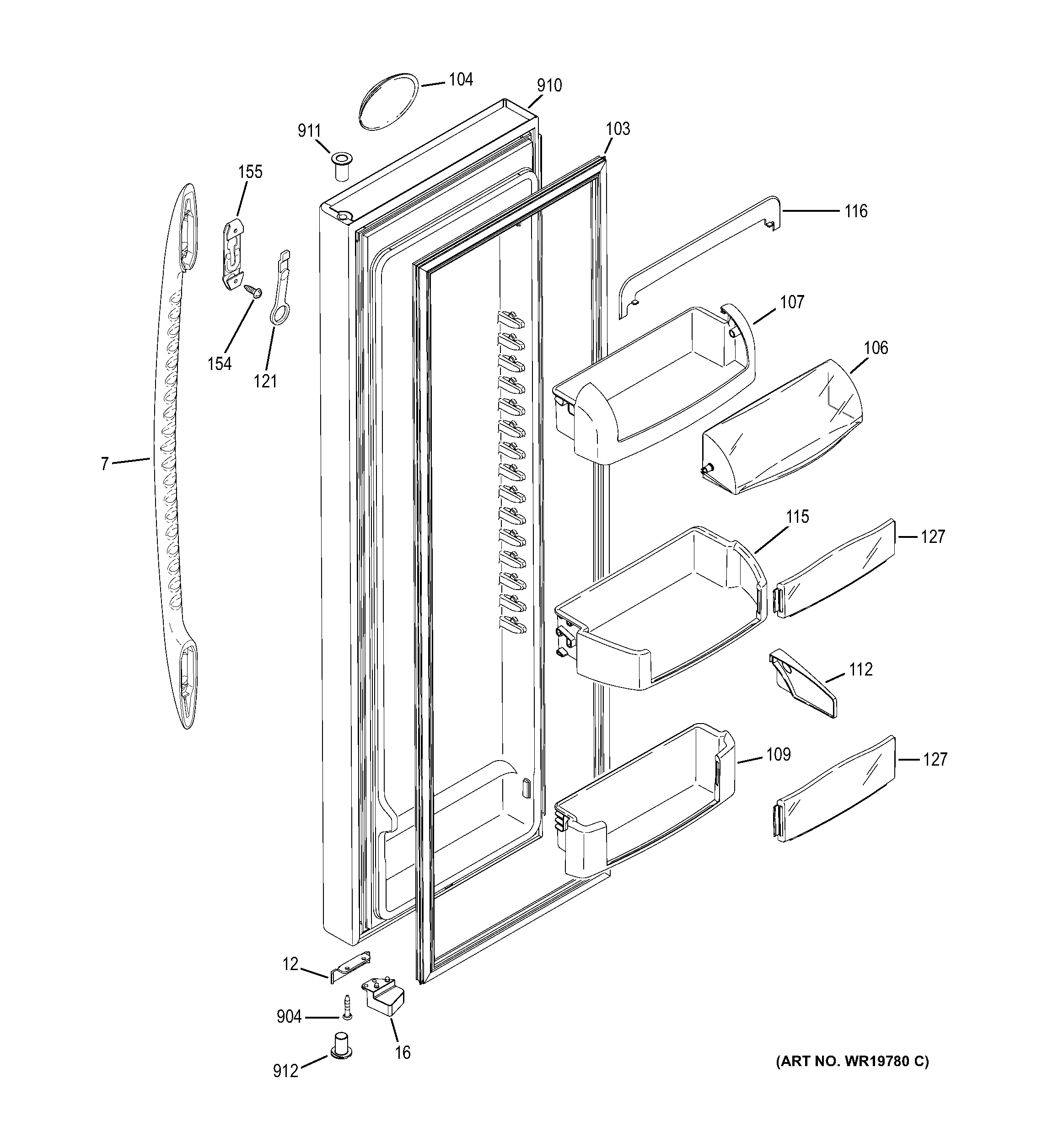 GE PSS23MGTCCC fresh food door diagram