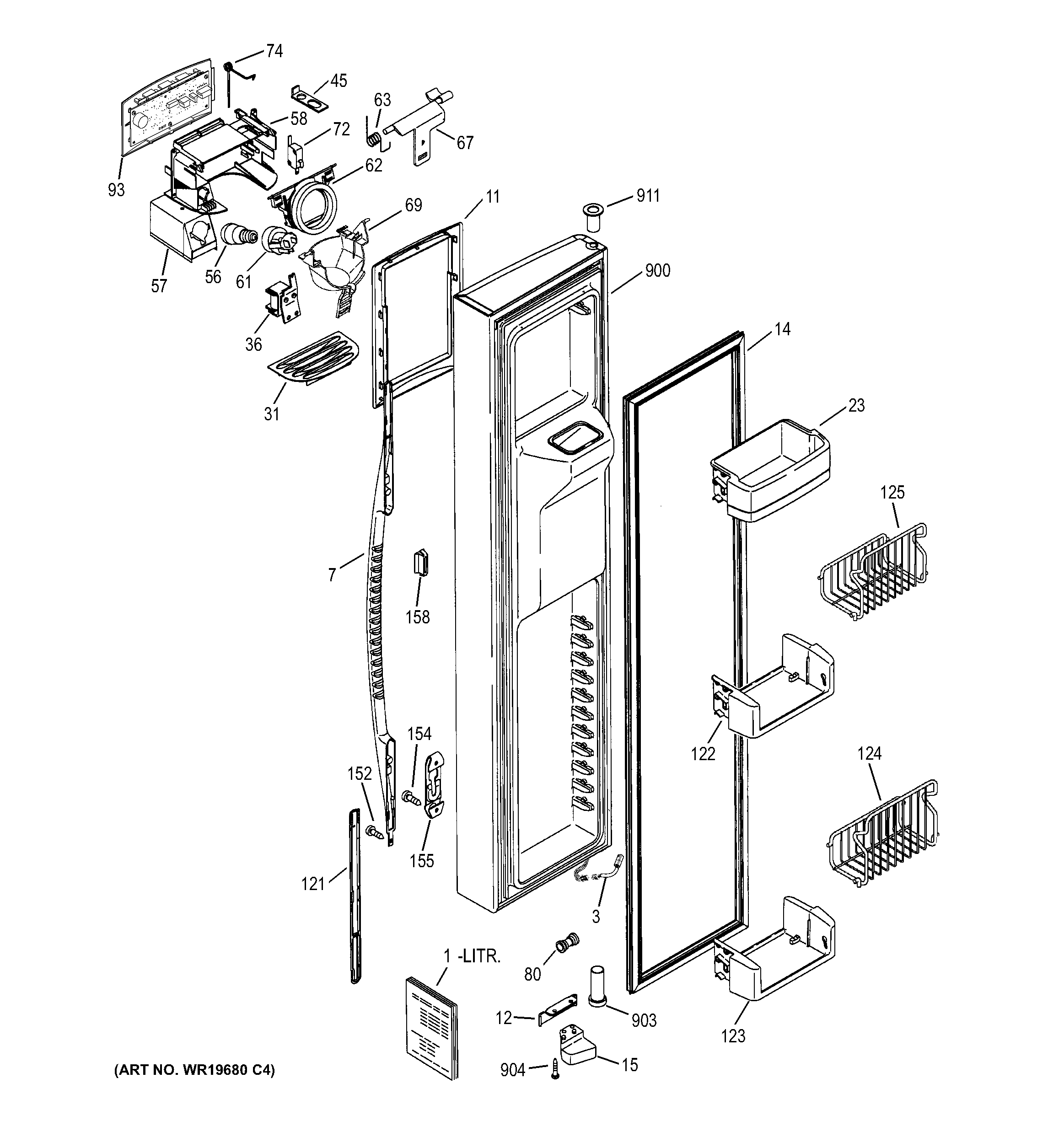 GE PCG23NGSBFBB freezer door diagram