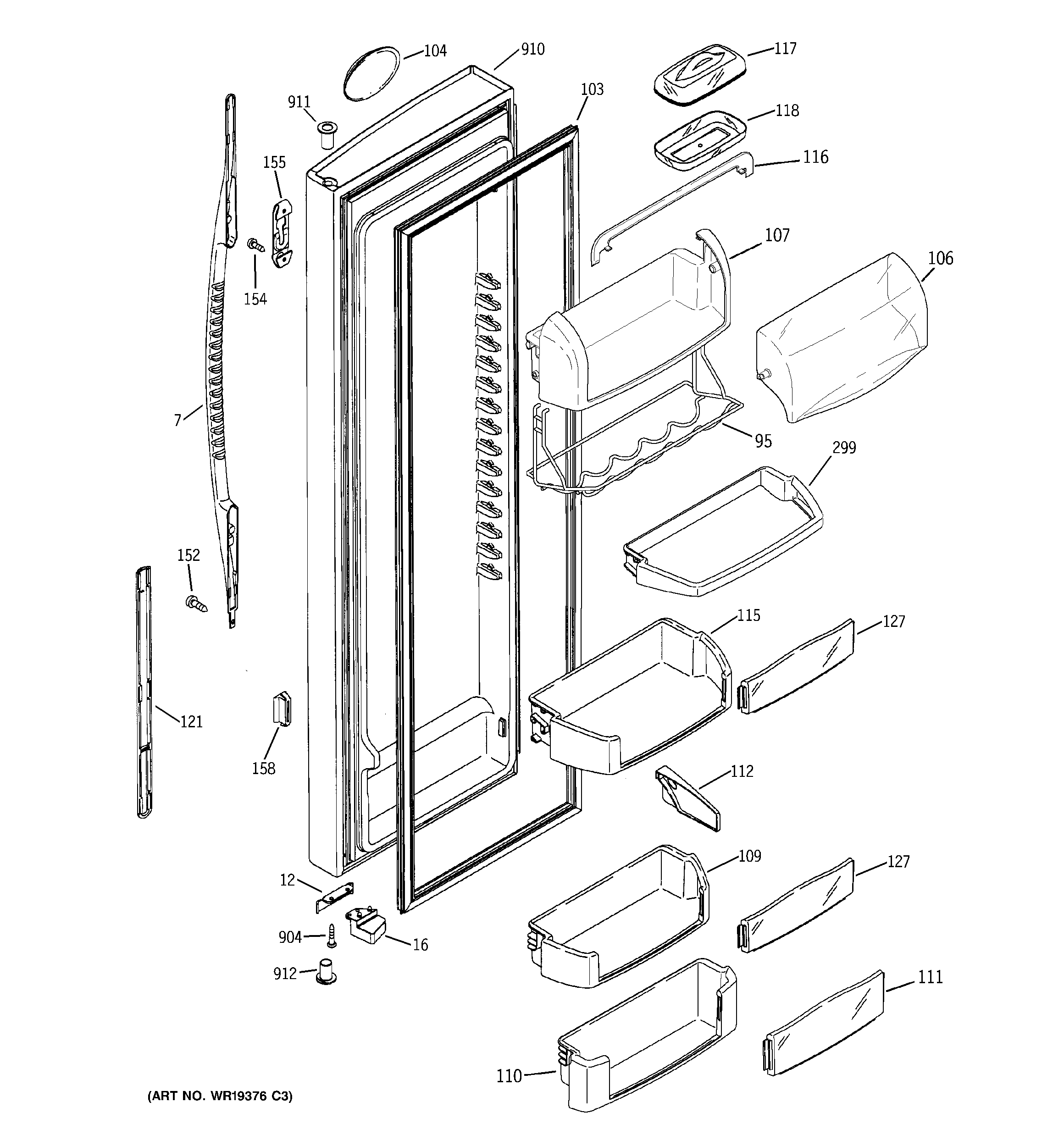 GE PCG23NGSBFBB fresh food door diagram