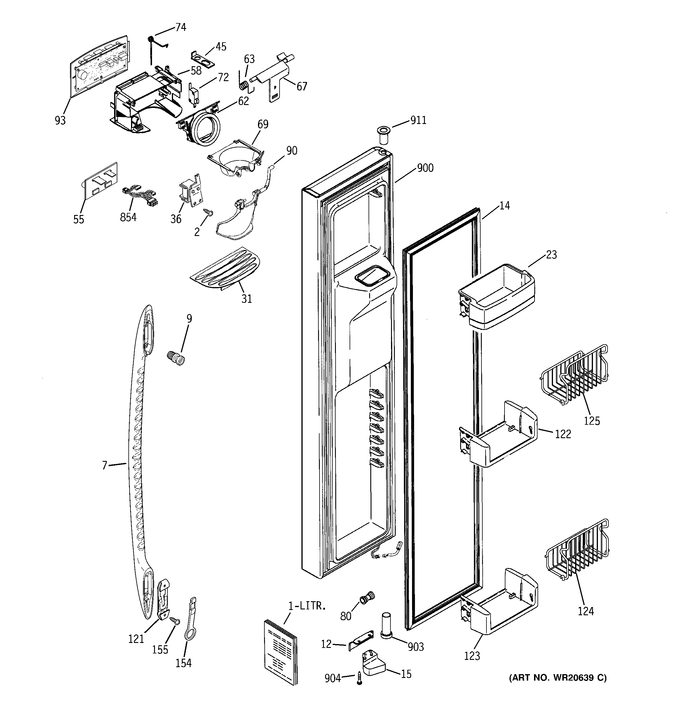 GE PCK23VHXAFWW freezer door diagram