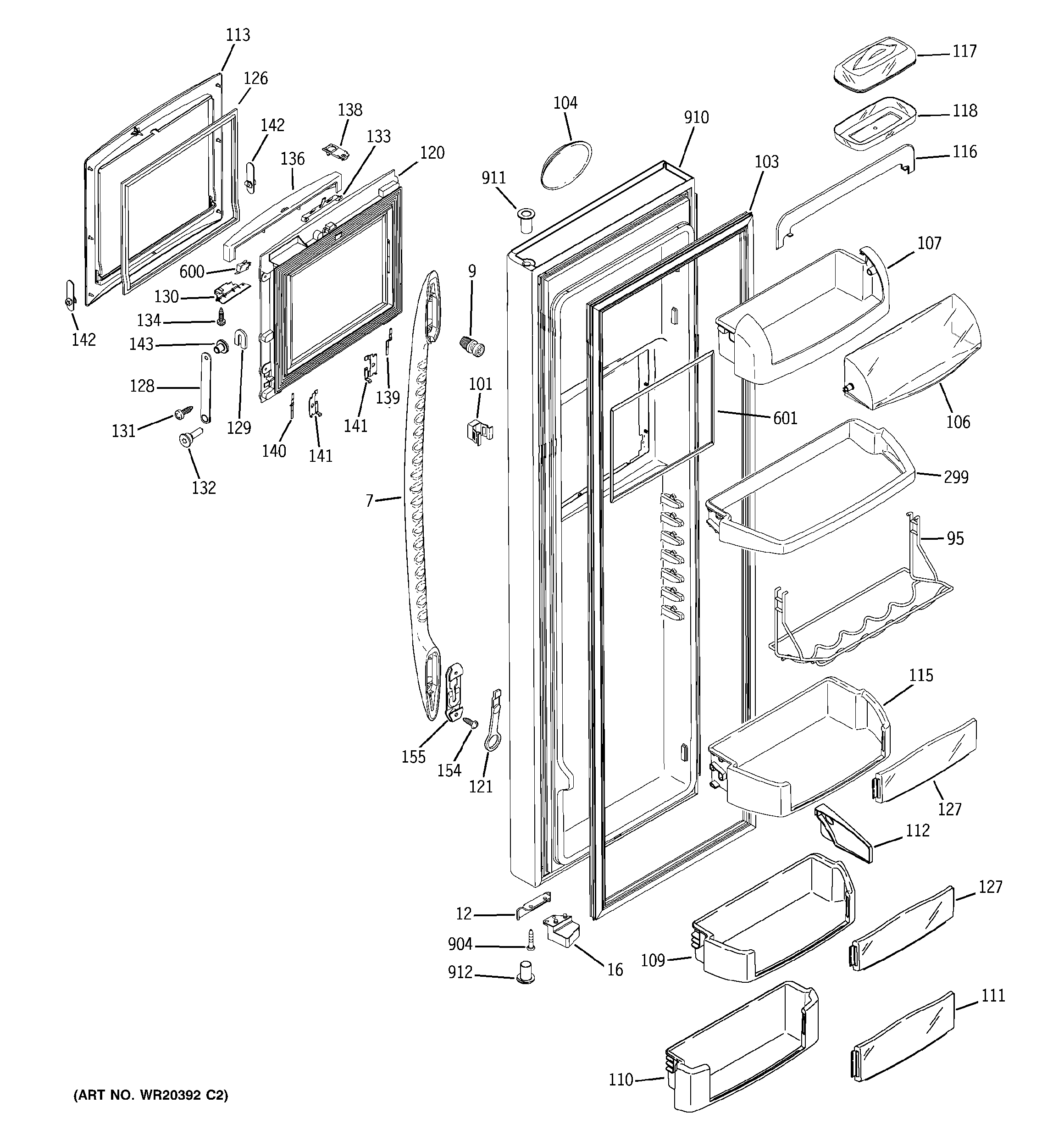 GE PCK23VHXAFWW fresh food door diagram
