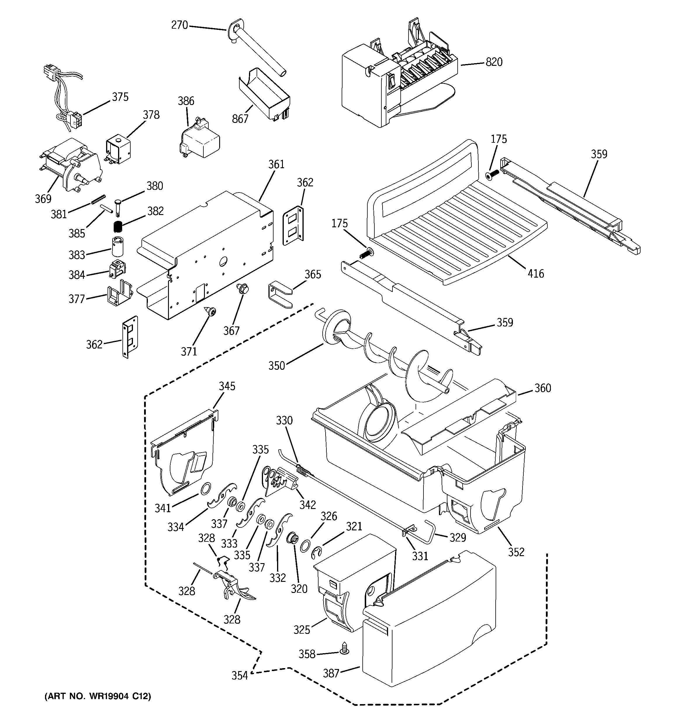 GE PCK23VHXAFWW ice maker & dispenser diagram