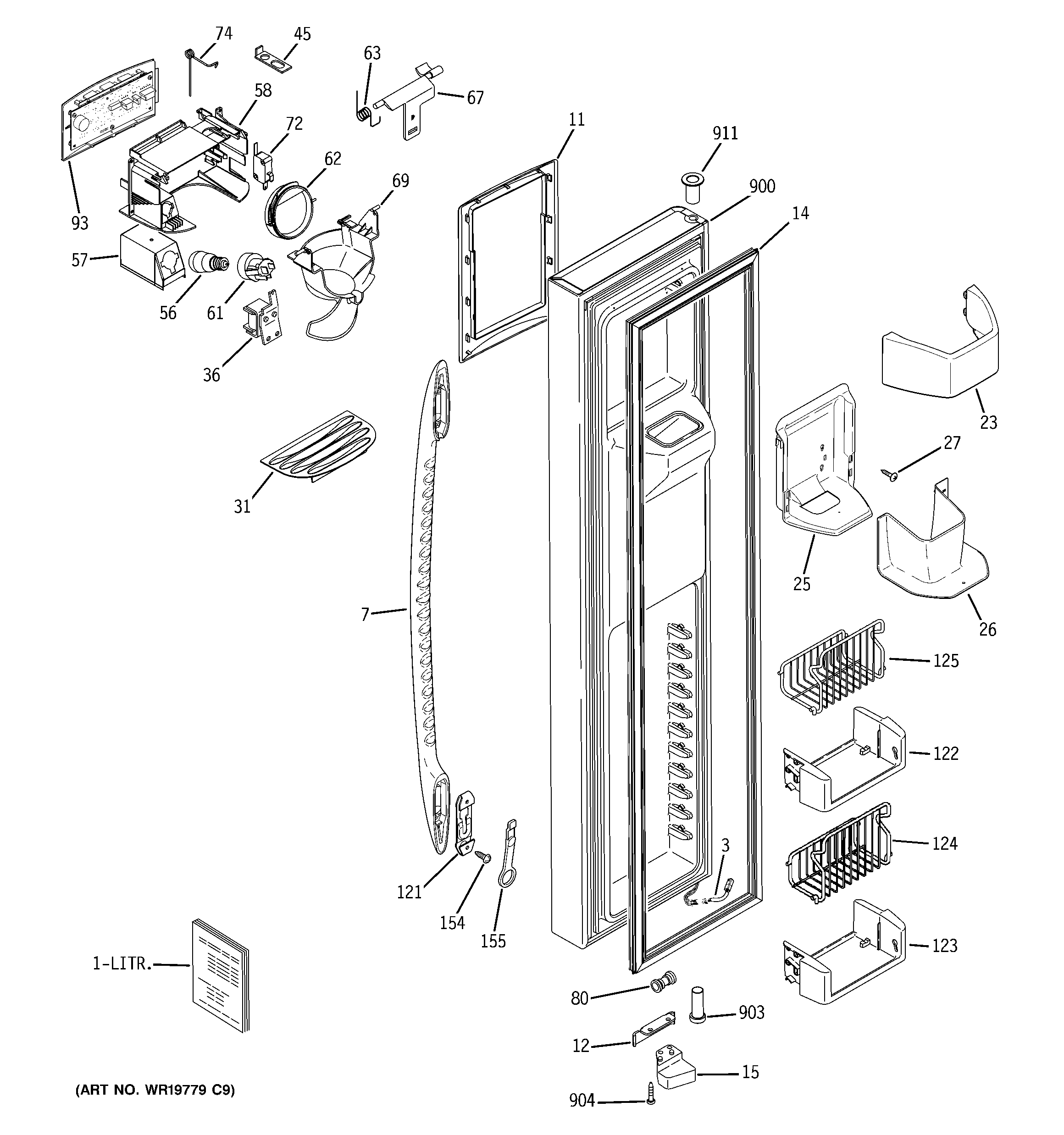 GE PSS26NGSCCC freezer door diagram