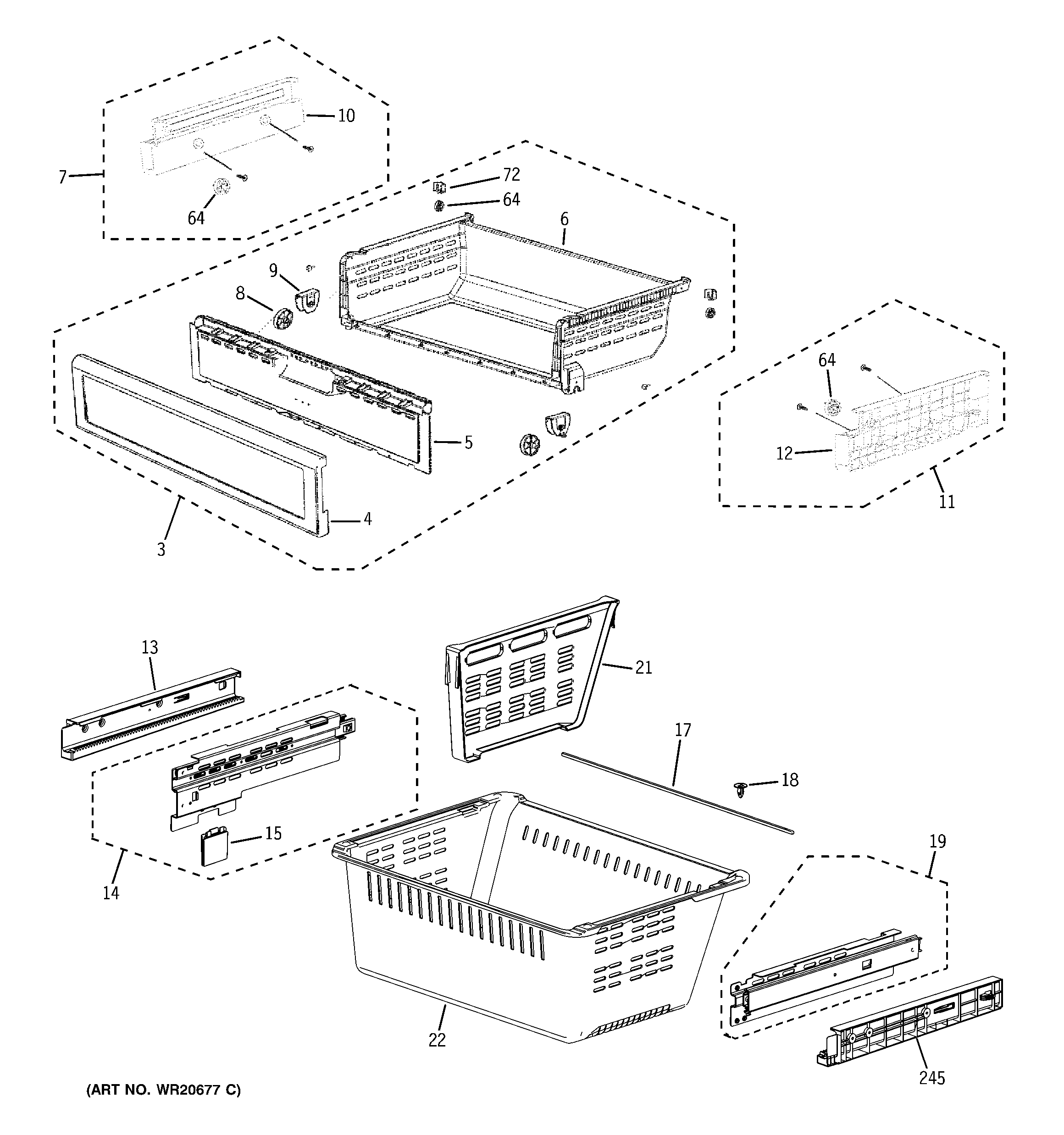 GE PFSF6PKXDBB freezer shelves diagram