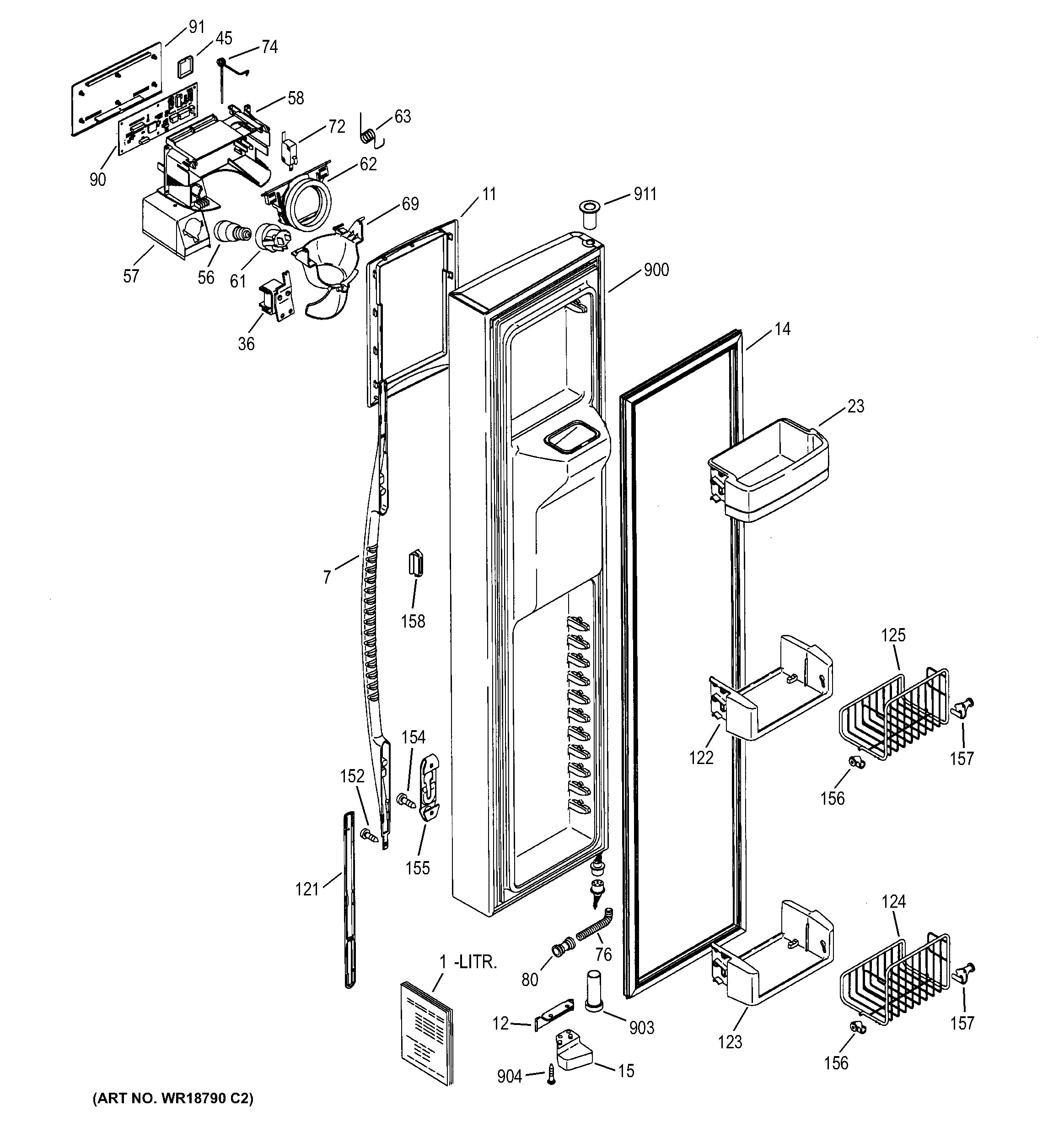 GE PSC23MGMABB freezer door diagram