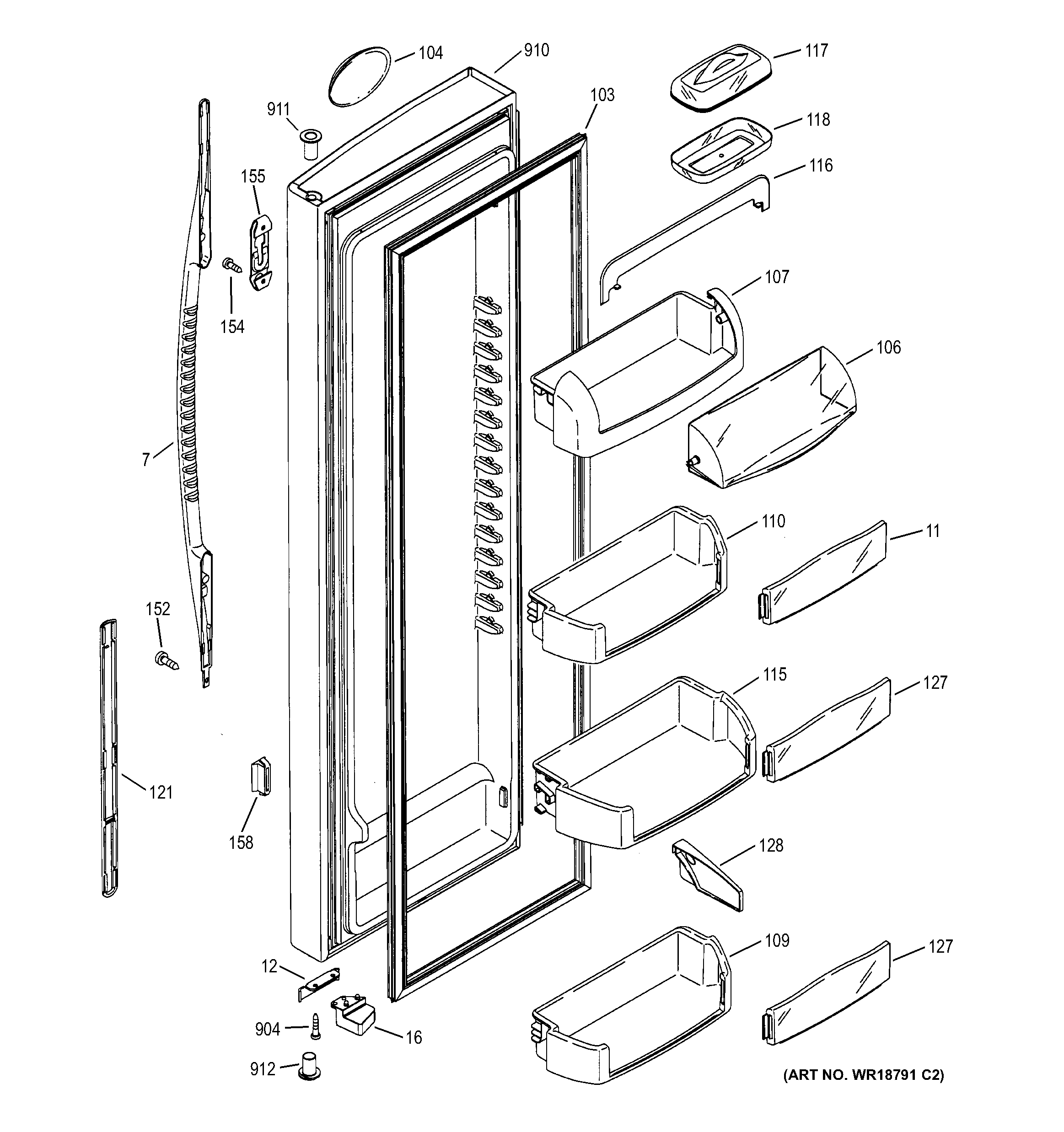 GE PSC23MGMABB fresh food door diagram