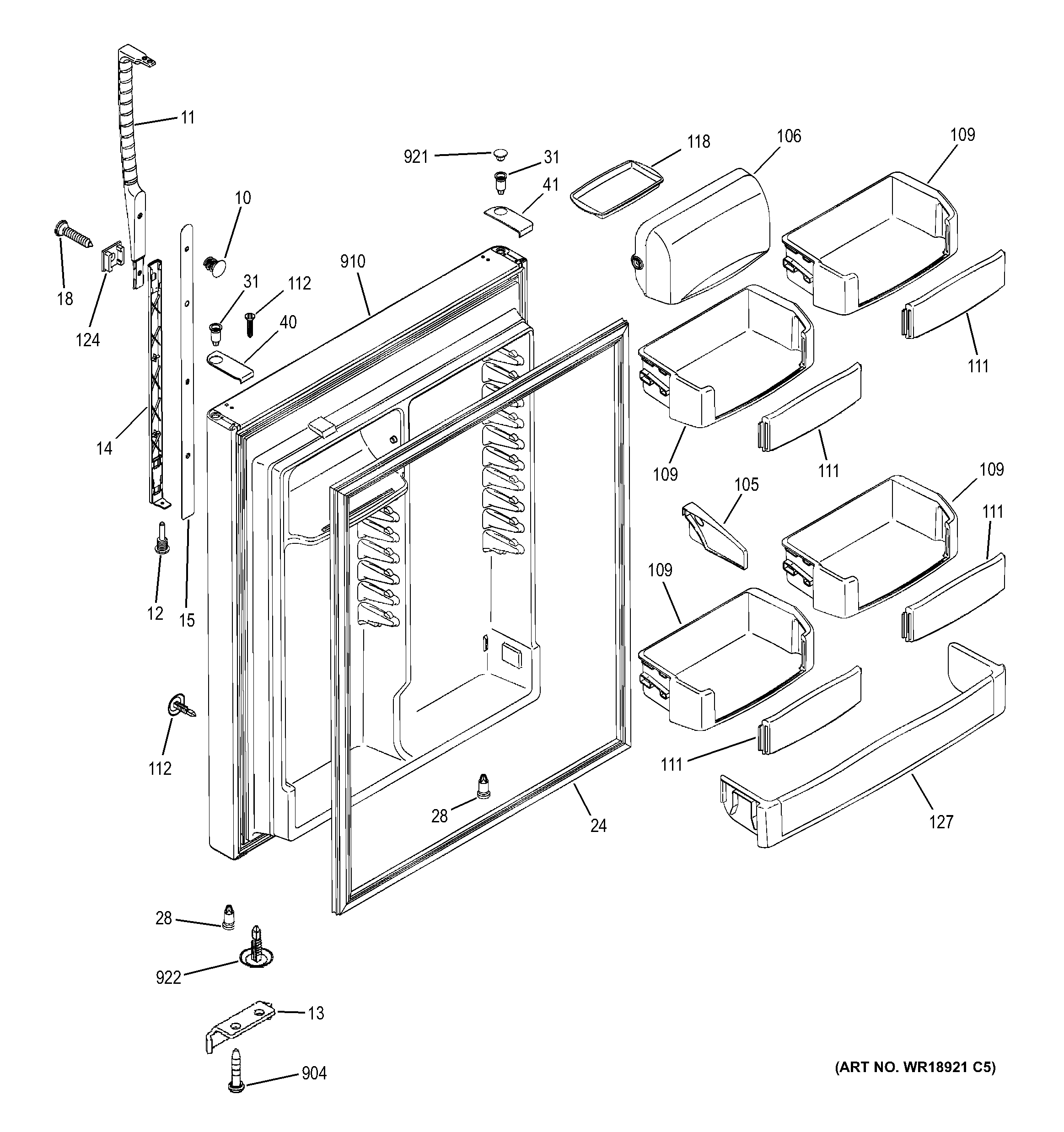 GE PTS25SHRARBS fresh food door diagram
