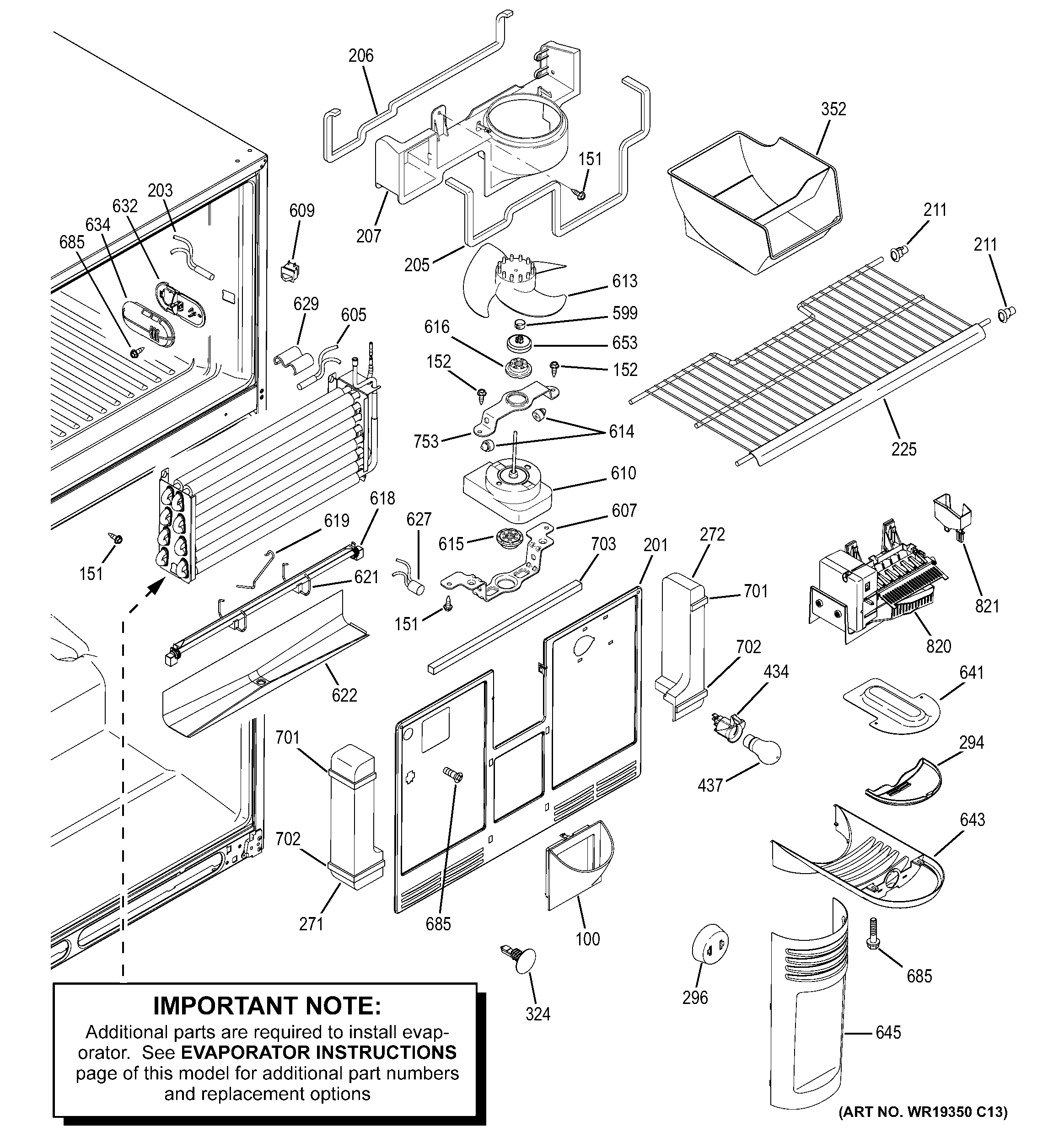 GE PTS25SHRARBS freezer section diagram