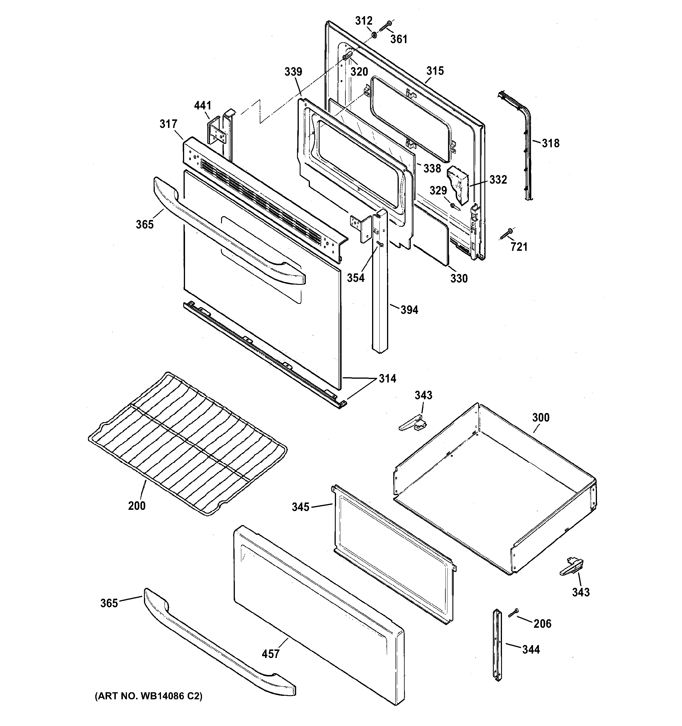 GE JBS27SM1SS door & drawer parts diagram