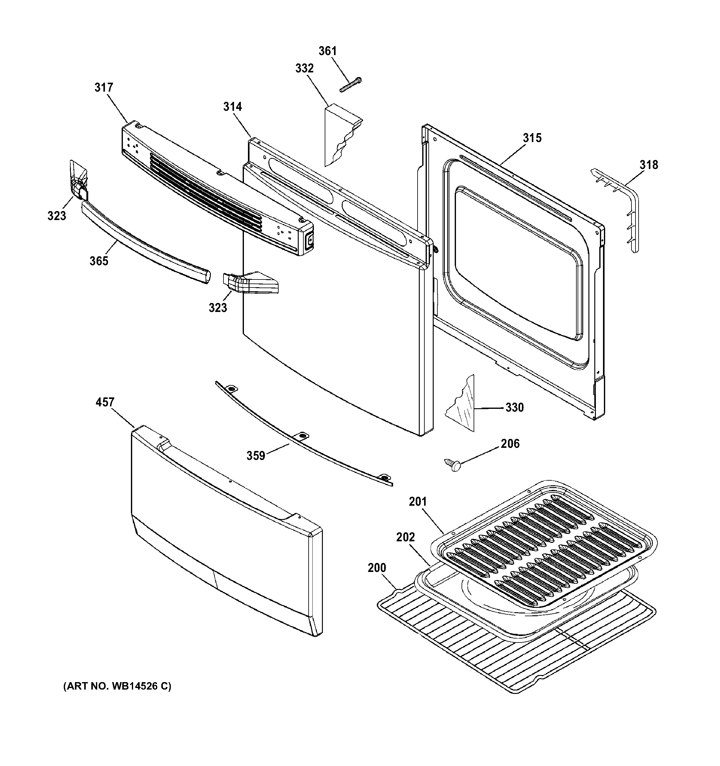 GE JAS02SN1SS door & drawer parts diagram
