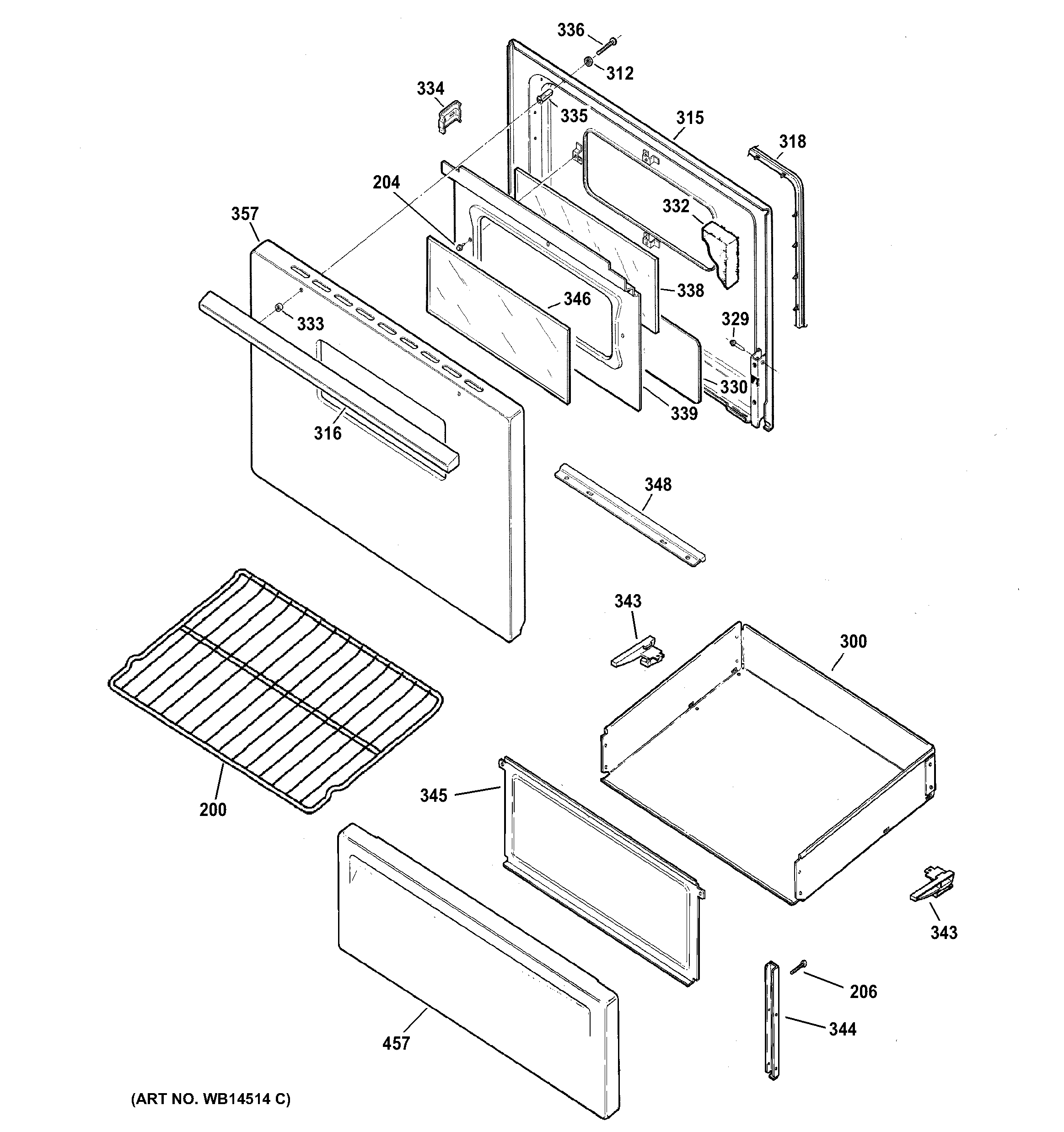GE ABS300K2BB door & drawer parts diagram