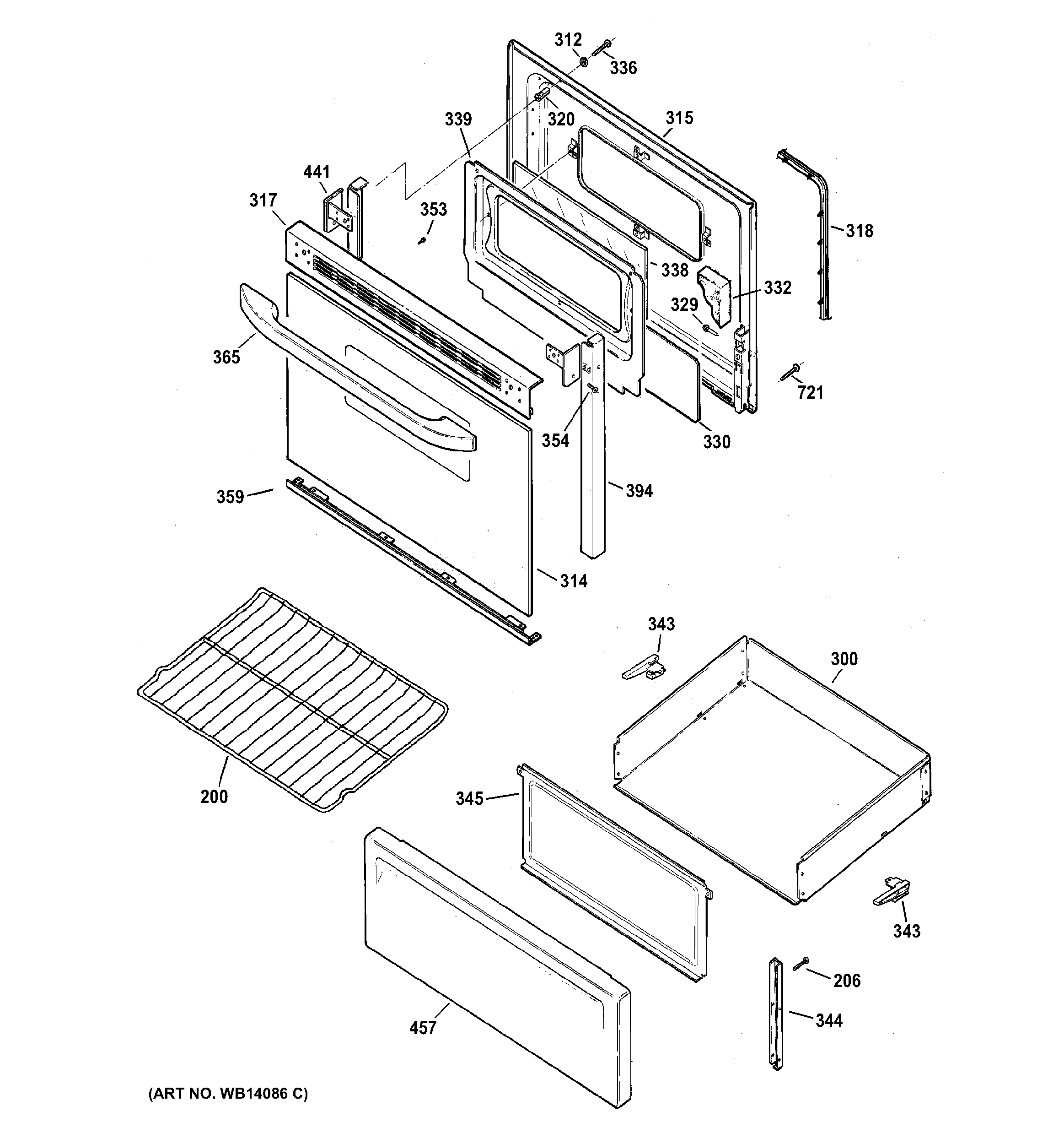 GE JBS27DM1BB door & drawer parts diagram