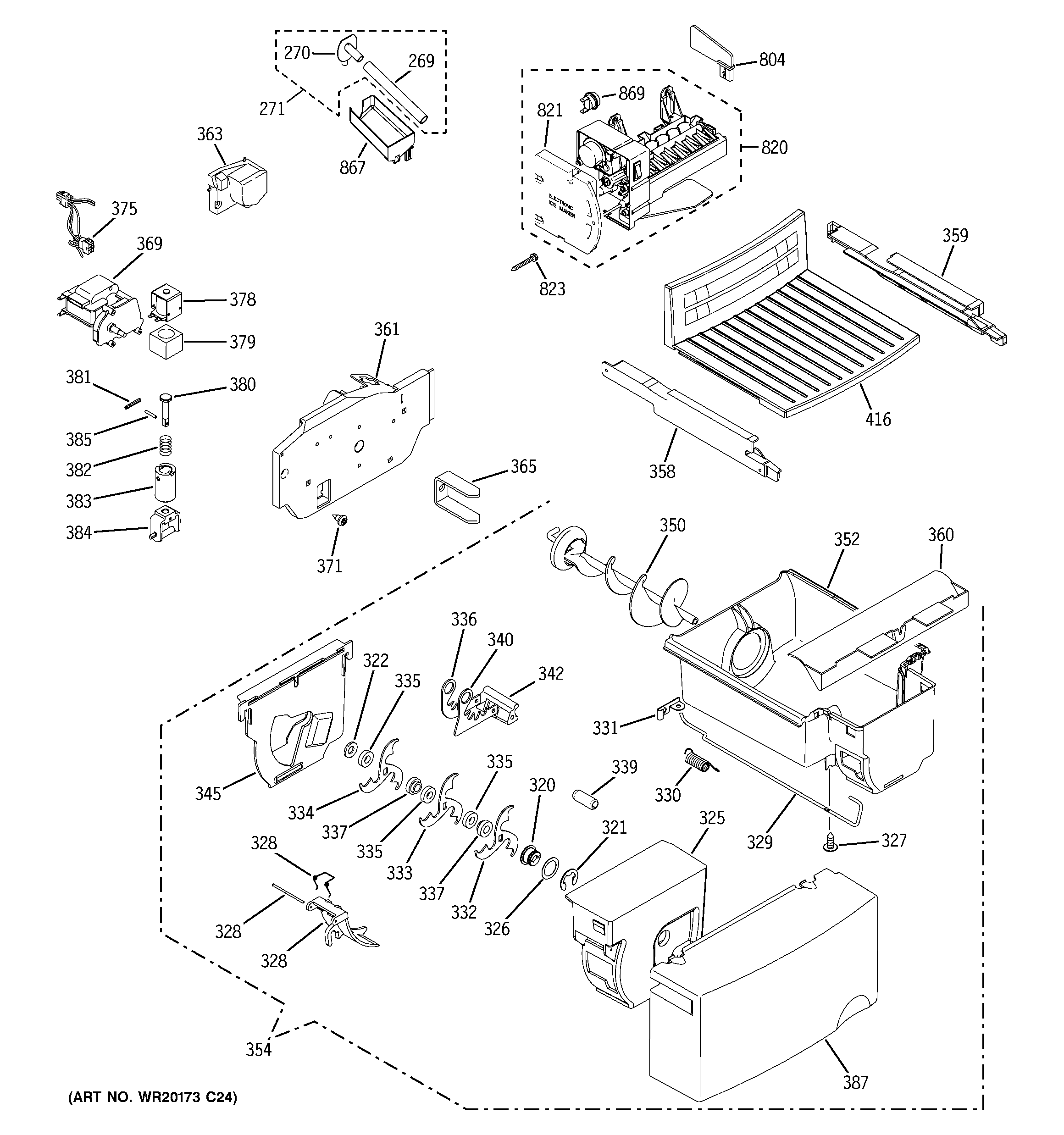 GE GSE22KEBCFWW ice maker & dispenser diagram