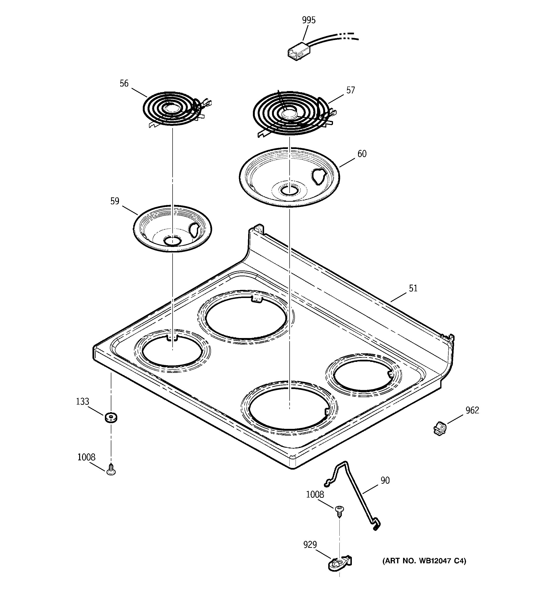 GE JBP35SIM6SS cooktop diagram