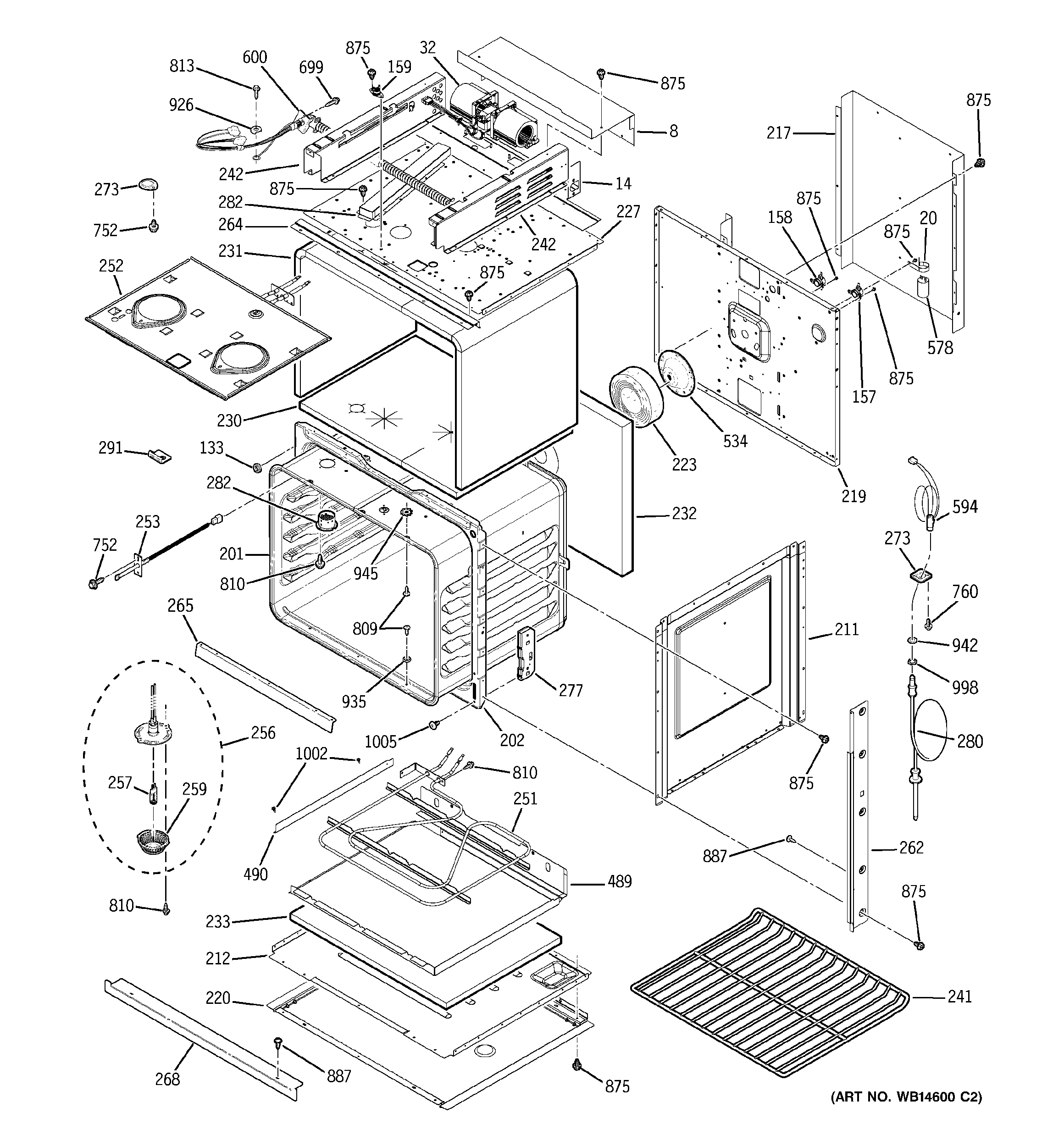 GE PT970WM3WW body with microwave support diagram