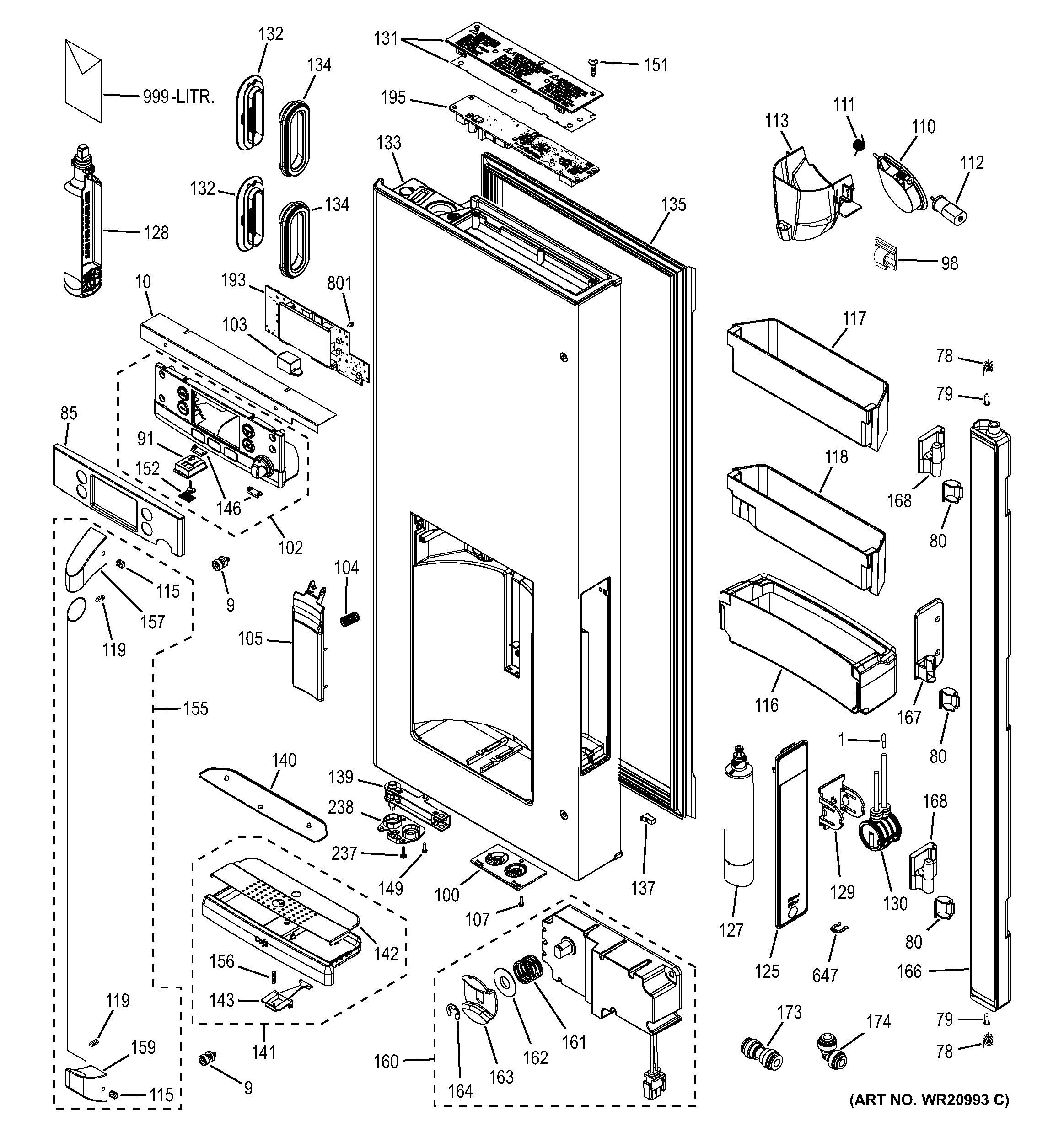 GE CYE23TSDASS dispenser door diagram