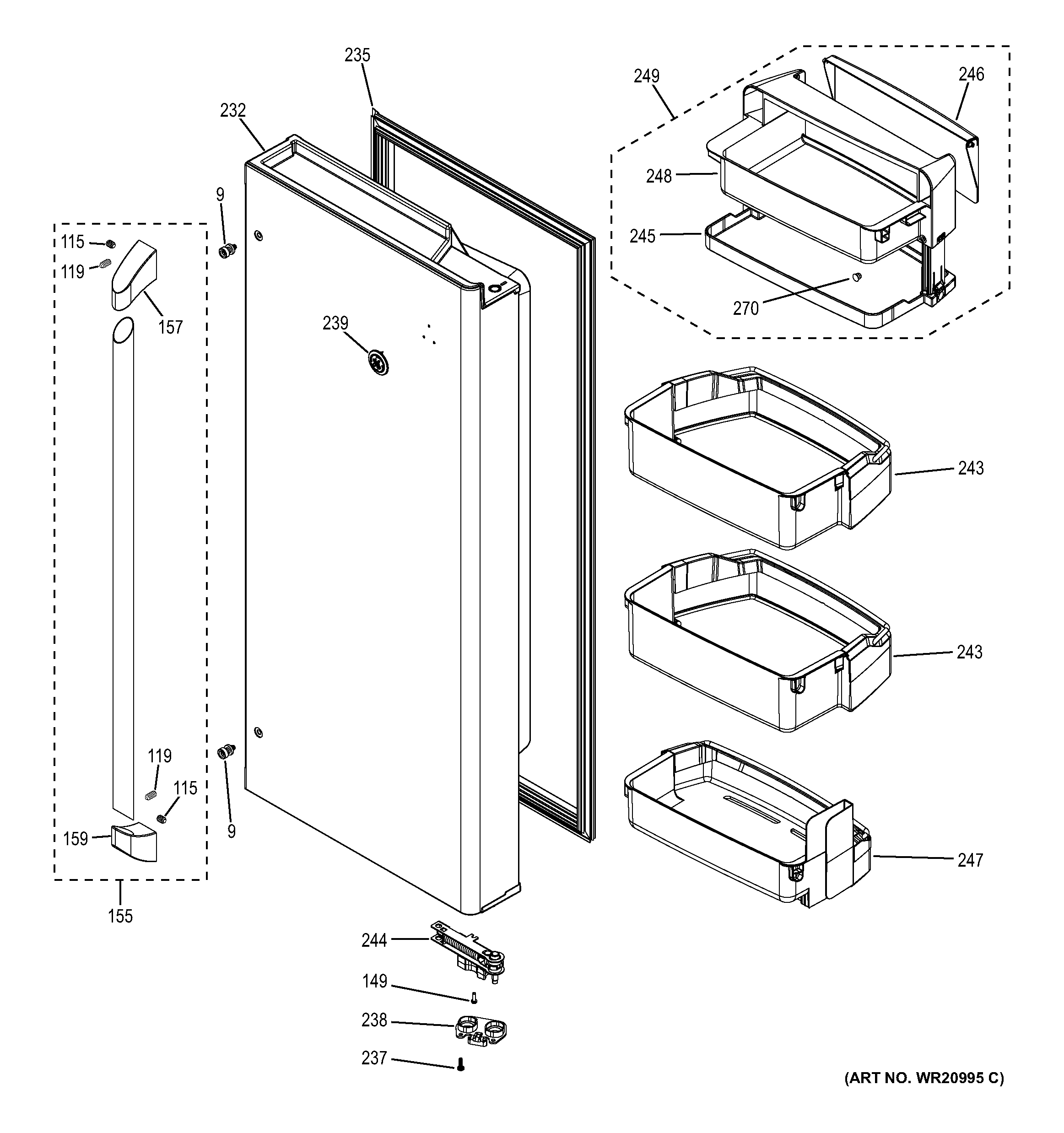 GE CYE23TSDASS fresh food door diagram