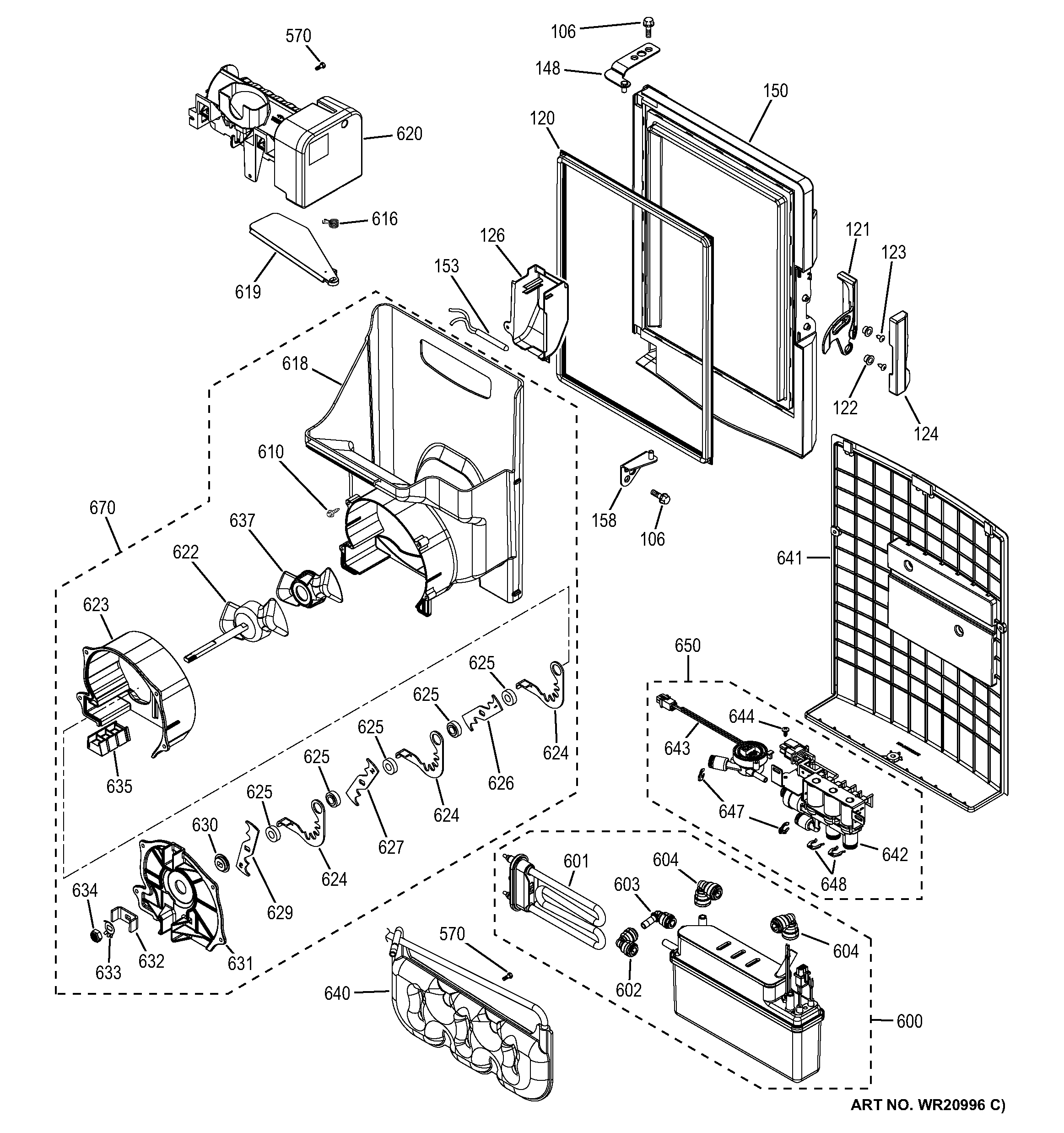 GE CYE23TSDASS ice maker & dispenser diagram