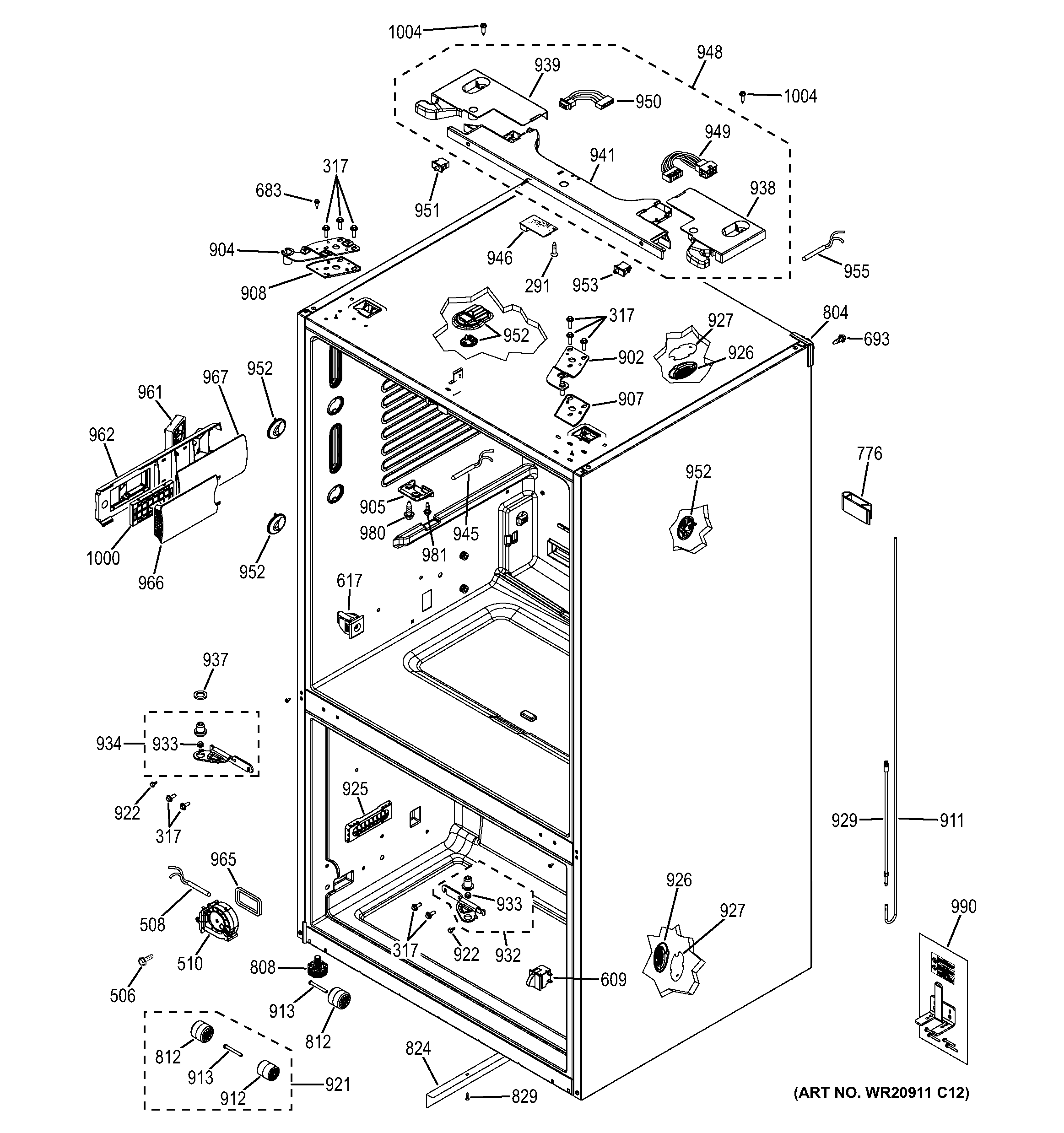 GE CYE23TSDASS case parts diagram
