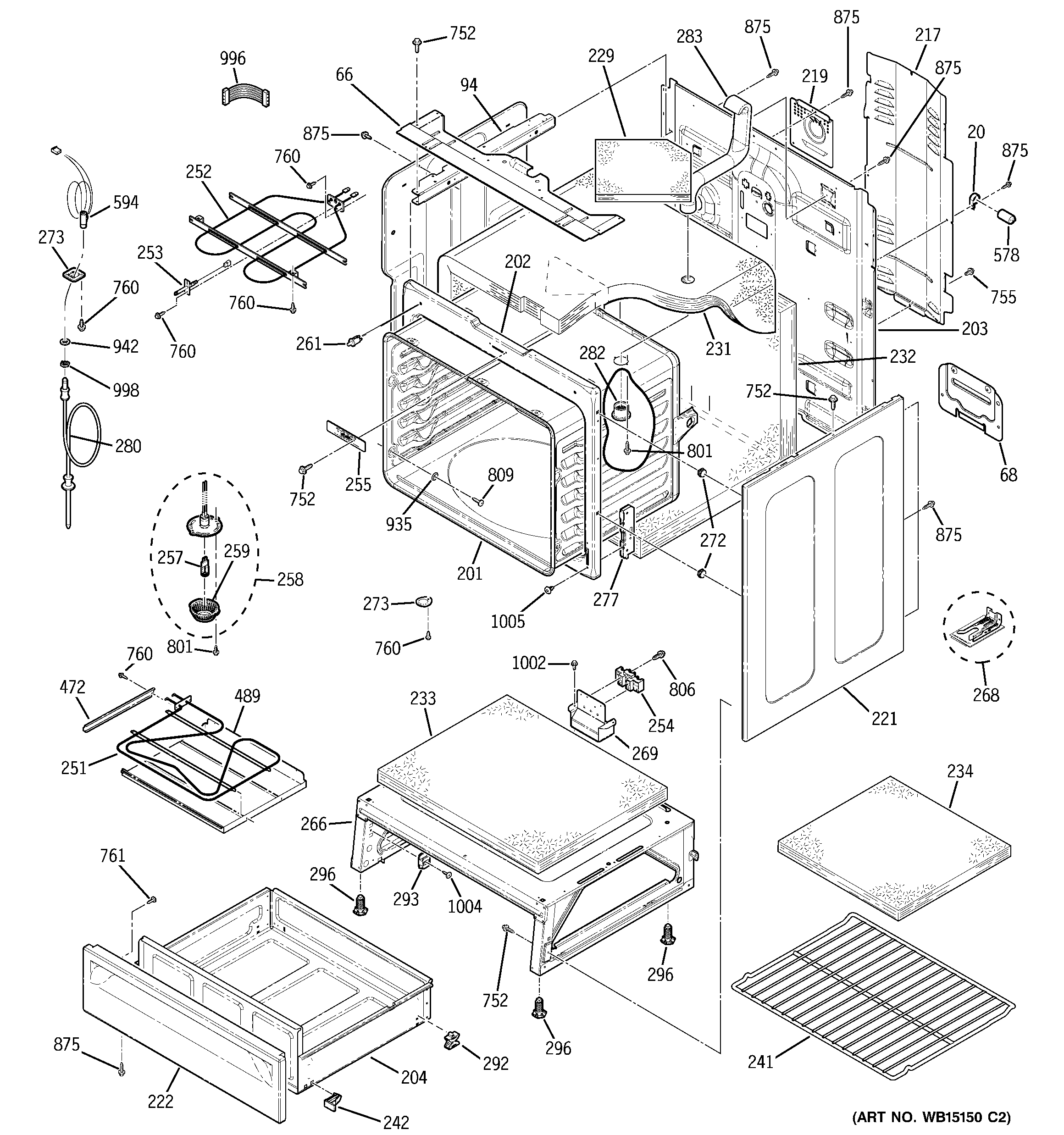 GE PB905DT2BB body parts diagram