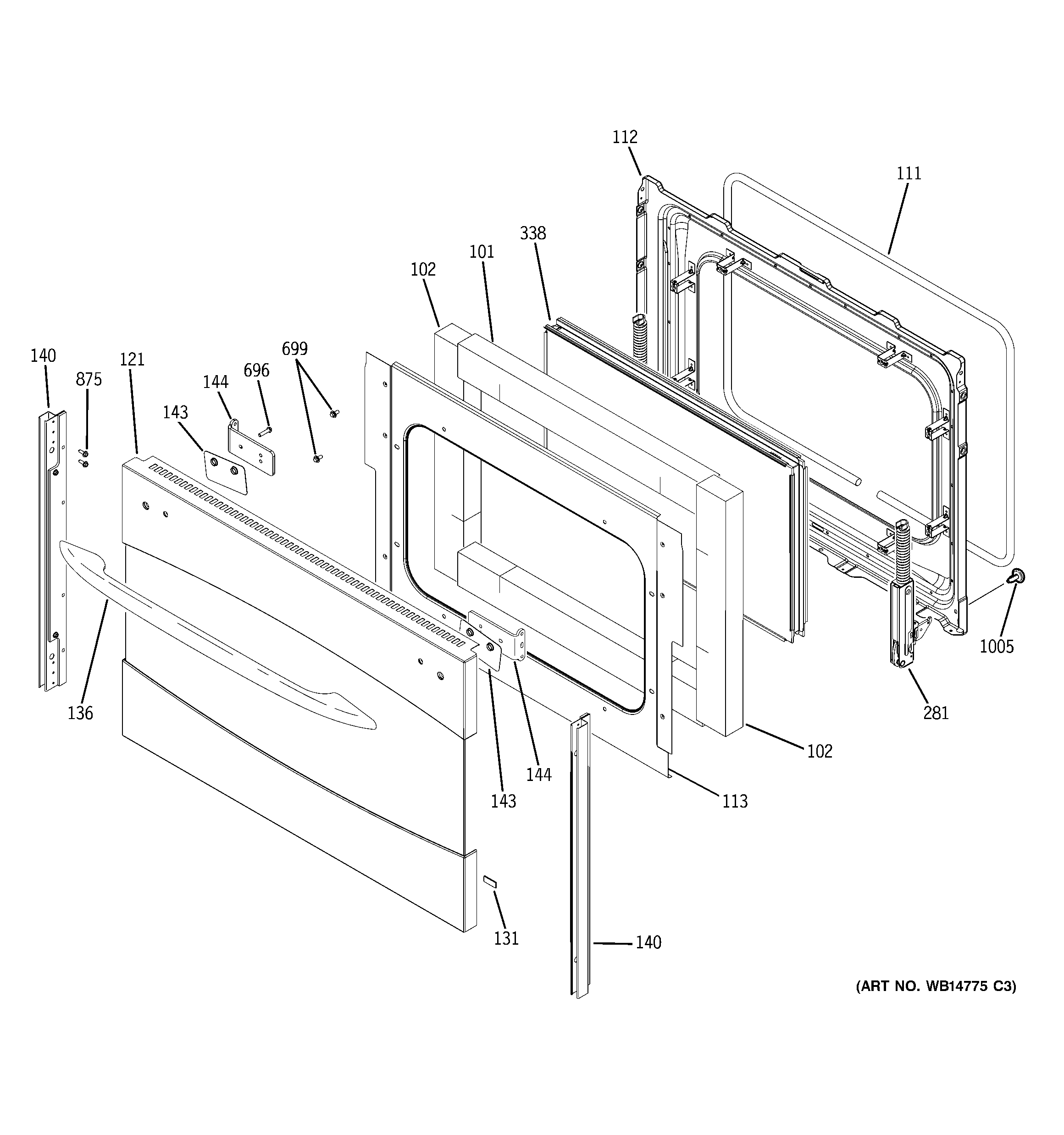 GE PB975SP1SS lower door diagram
