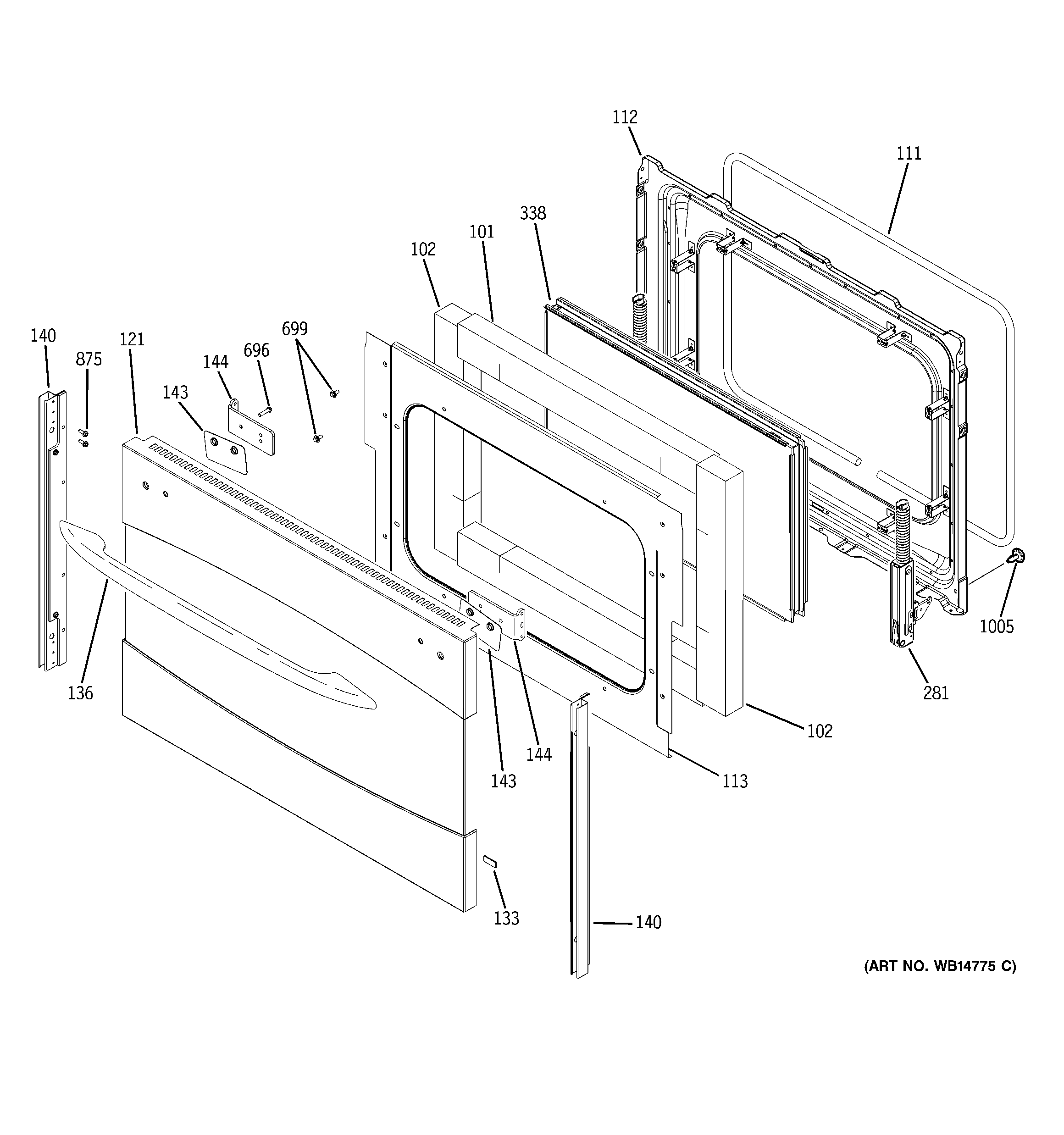 GE PB975SP2SS lower door diagram